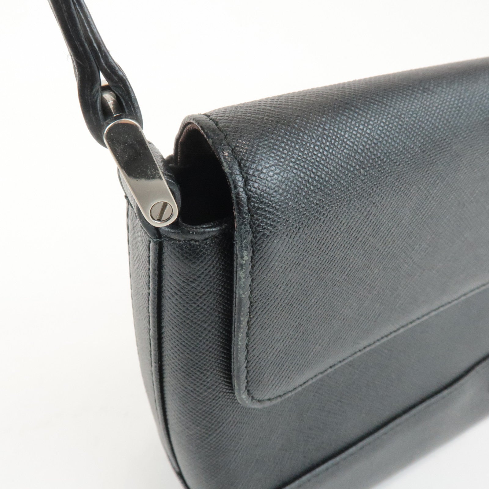 BURBERRY Leather Shoulder Bag Hand Bag Black Silver Hardware Used