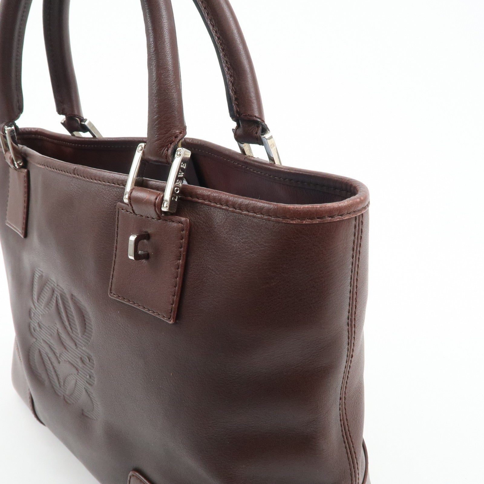 LOEWE Anagram Amazone 28 Leather Tote Bag Hand Bag Dark Brown Used