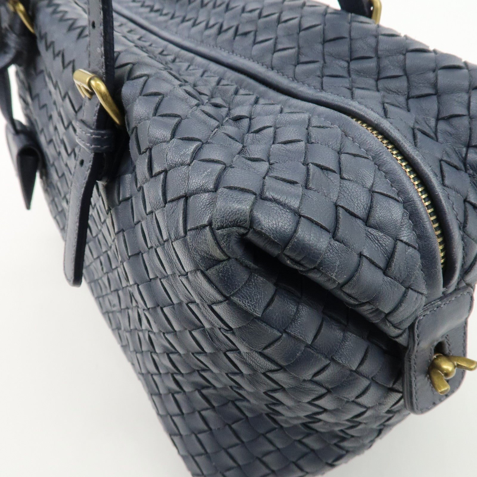 BOTTEGA VENETA Intrecciato Leather Hand Bag Shoulder Bag Navy Used