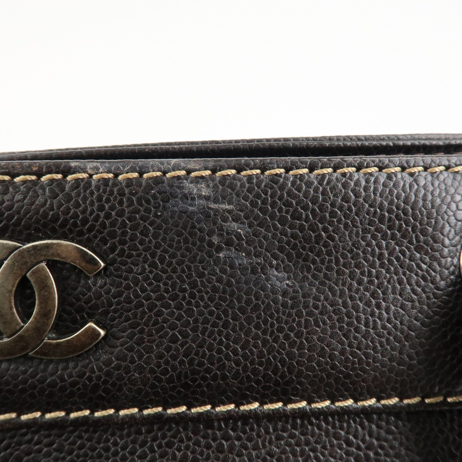 CHANEL COCO Mark Caviar Skin Hand Bag Tote Bag Brown Used