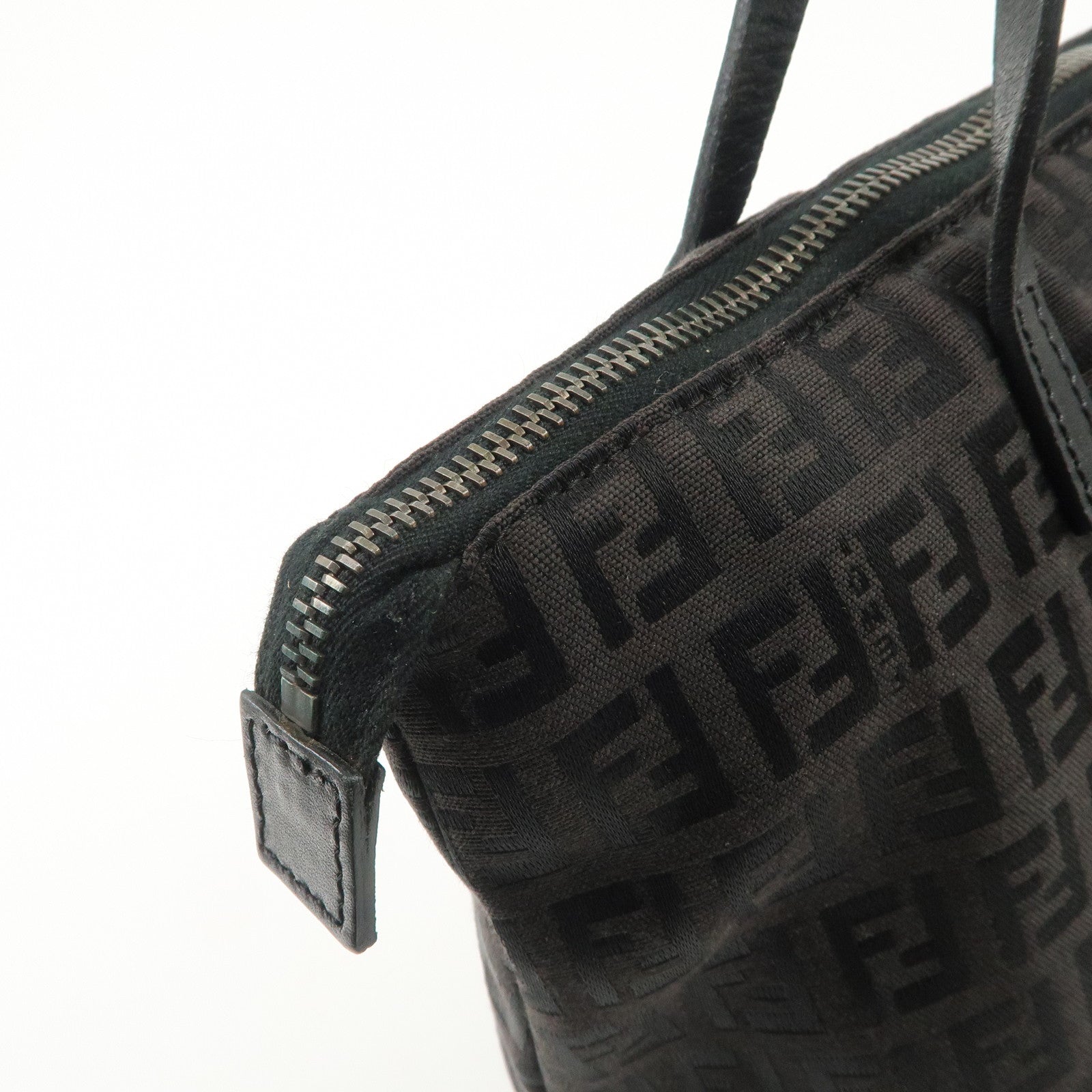 FENDI Zucchino Canvas Leather Tote Bag Brown Black 8BH023 Used