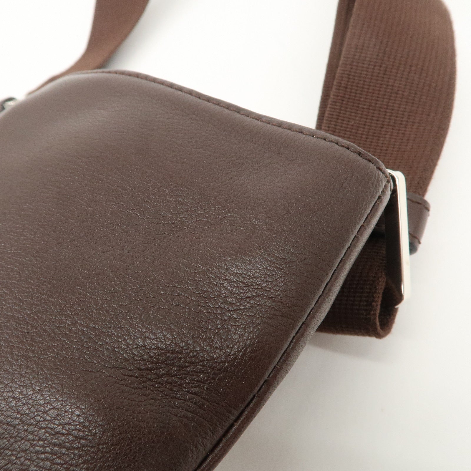 LOEWE Anagram Leather Shoulder Bag Brown Silver Hardware Used