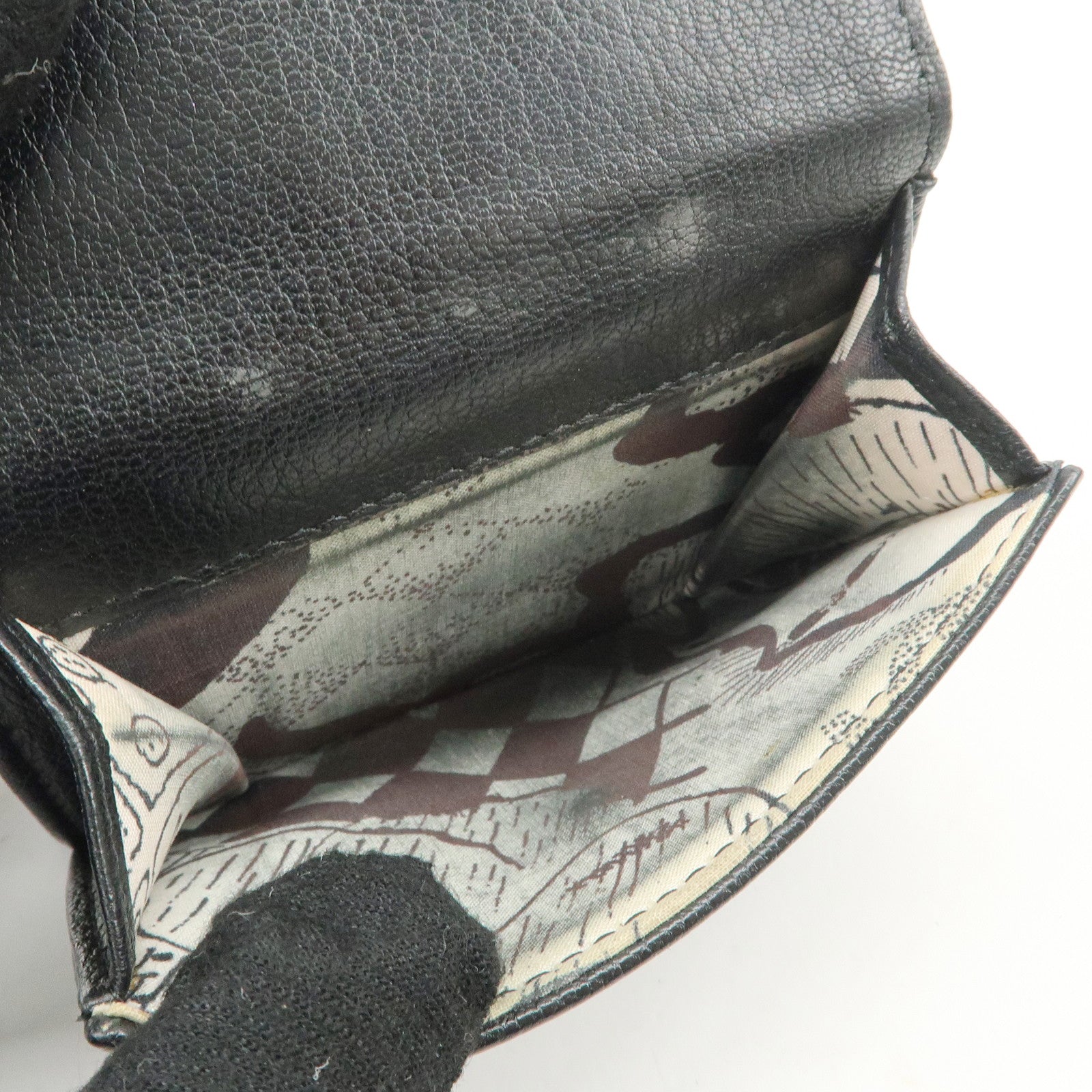 CHANEL Lucky Flower Leather Compact Wallet Black A81651 Used