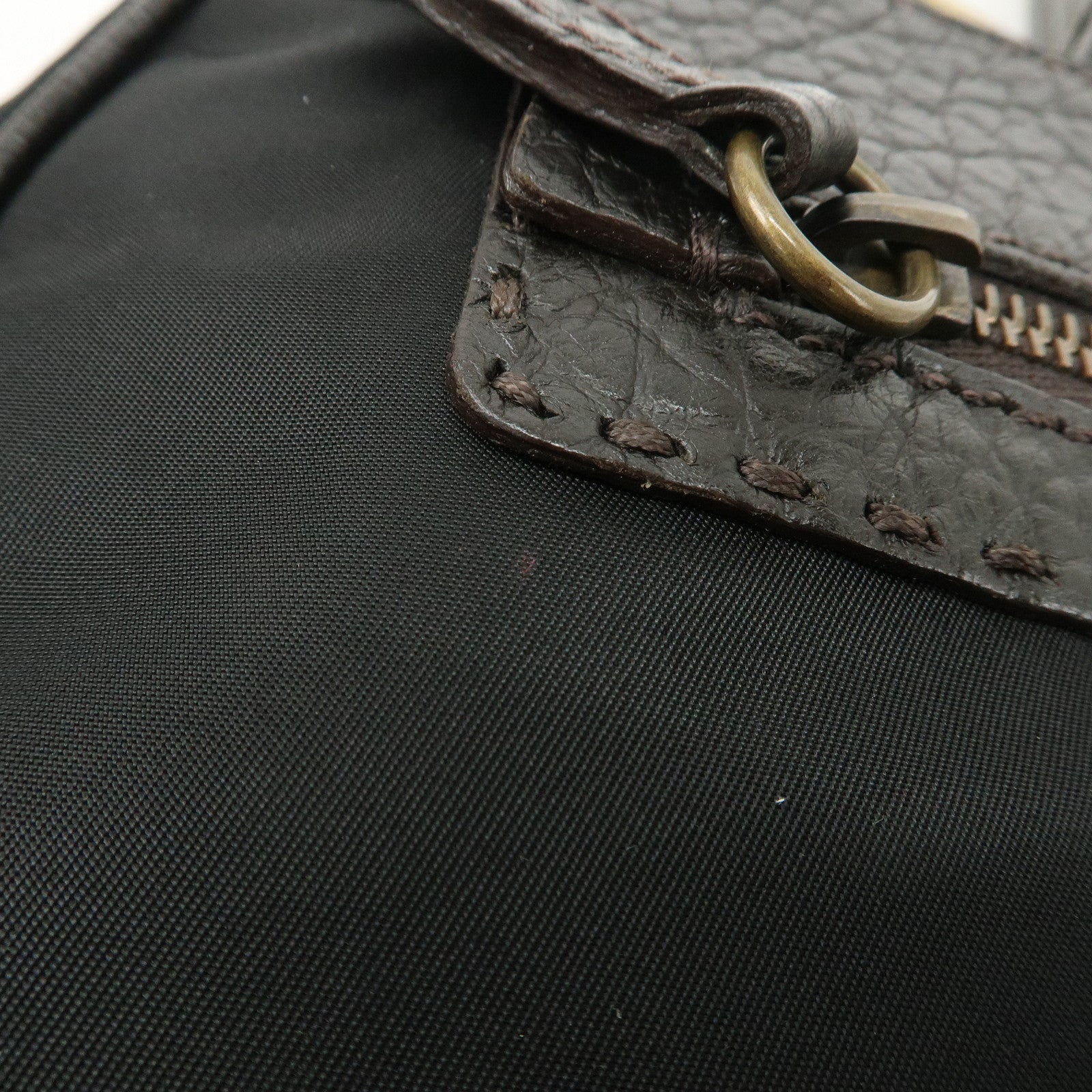 PRADA Nylon Leather Shoulder Bag Black Dark Brown BR1973 Used