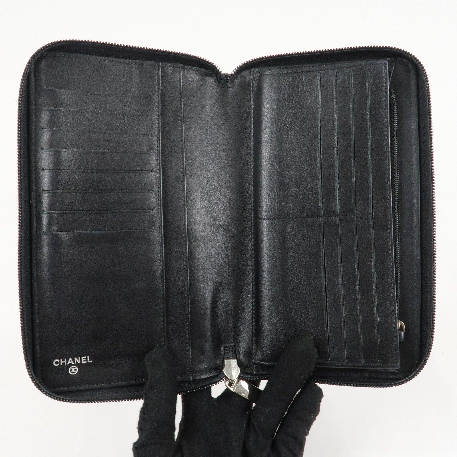 CHANEL COCO Mark Caviar Skin Zippy Long Wallet Black A50071 Used