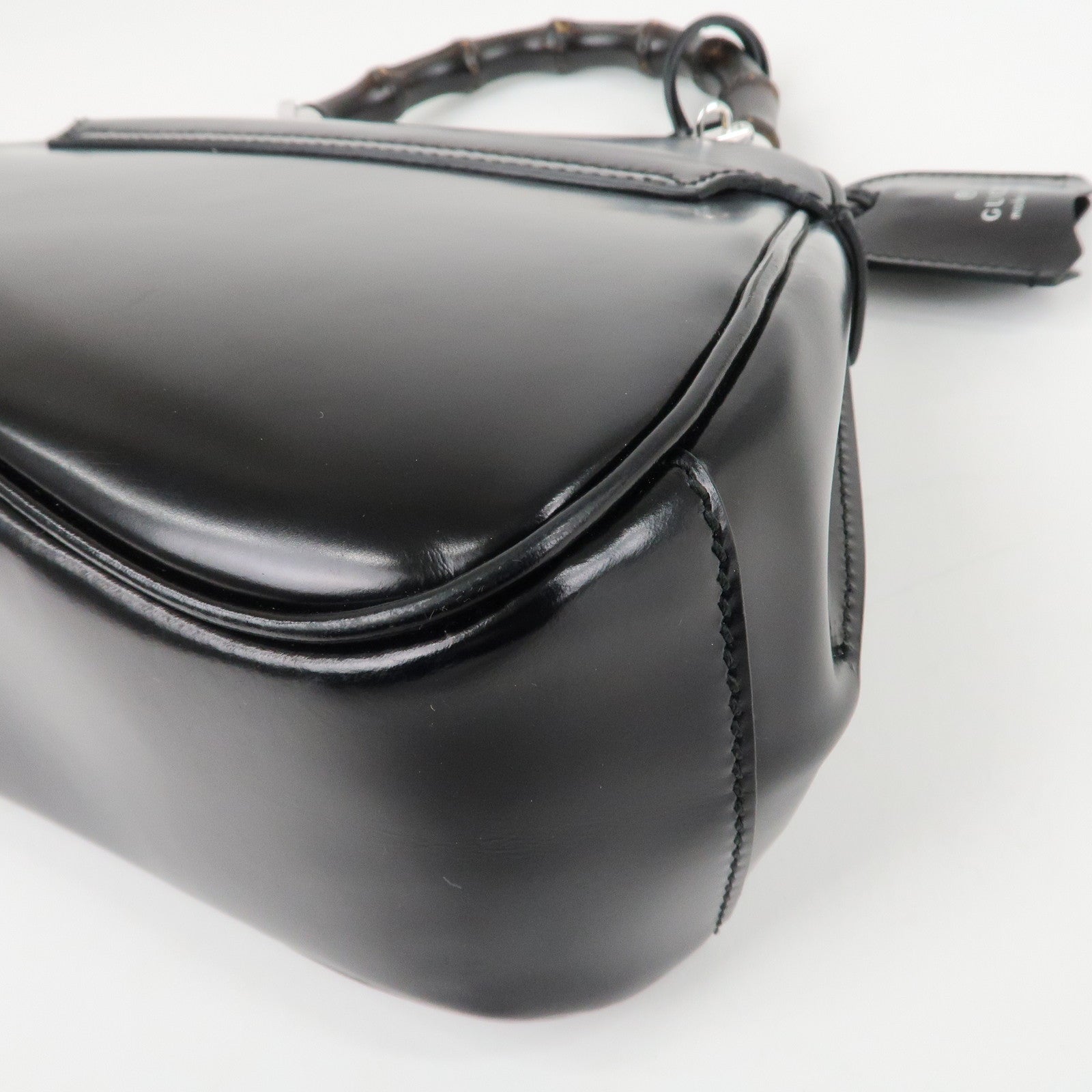 GUCCI Bamboo Leather 2Way Bag Hand Bag Black Handbag 353522 Used