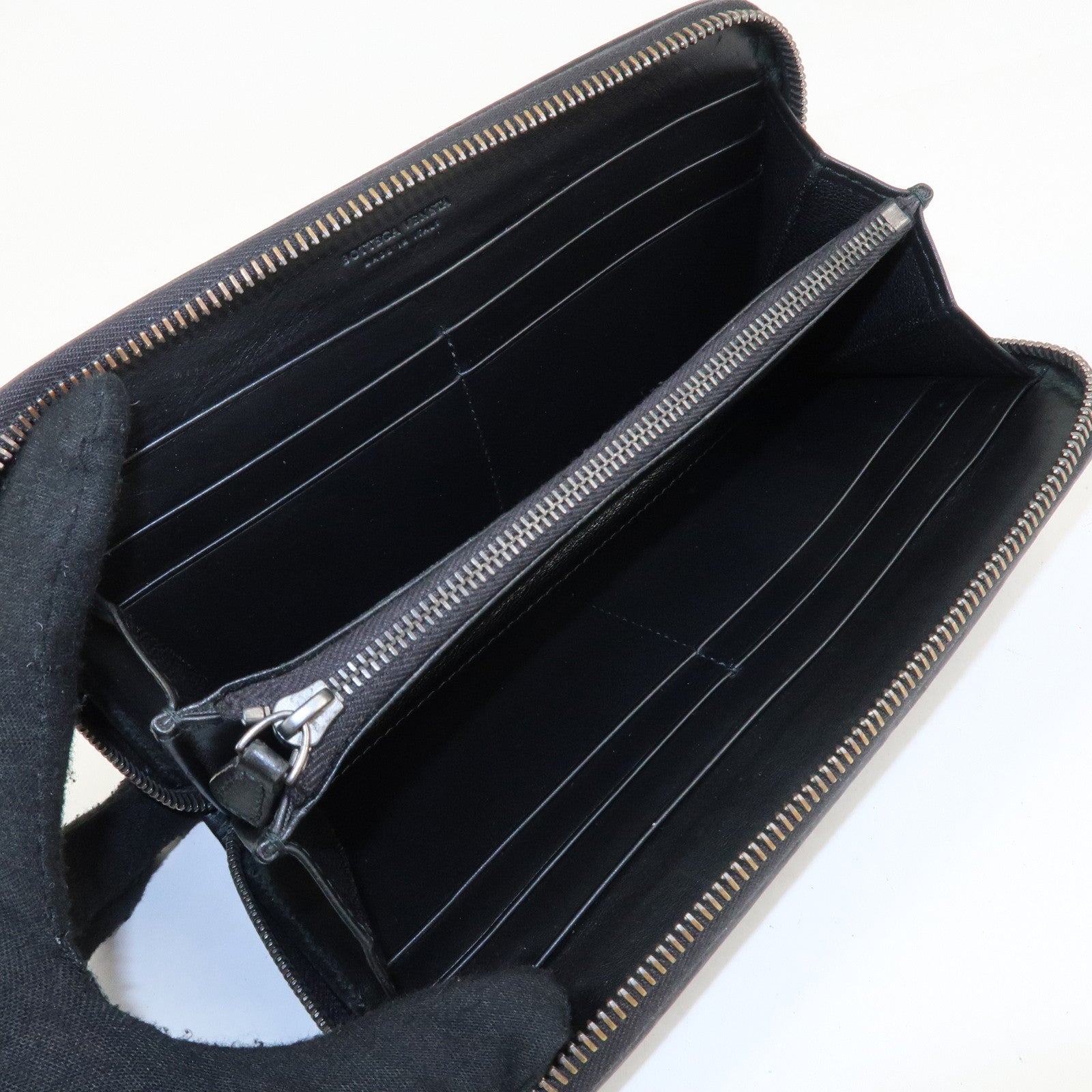 BOTTEGA VENETA Intrecciato Leather Zippy Around Long Wallet Black Used
