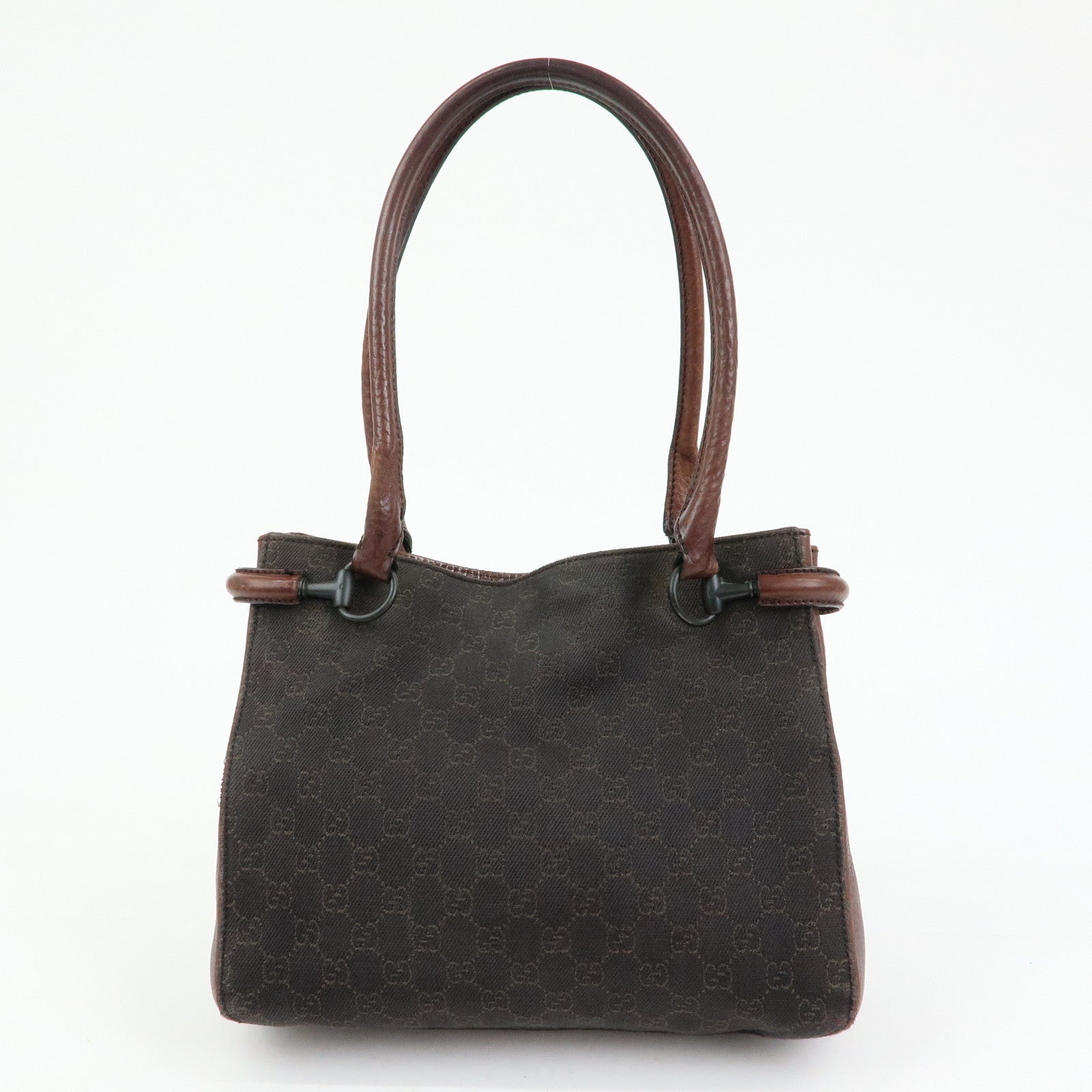 GUCCI GG Denim Leather Tote Bag Shoulder Bag Dark Brown 101971