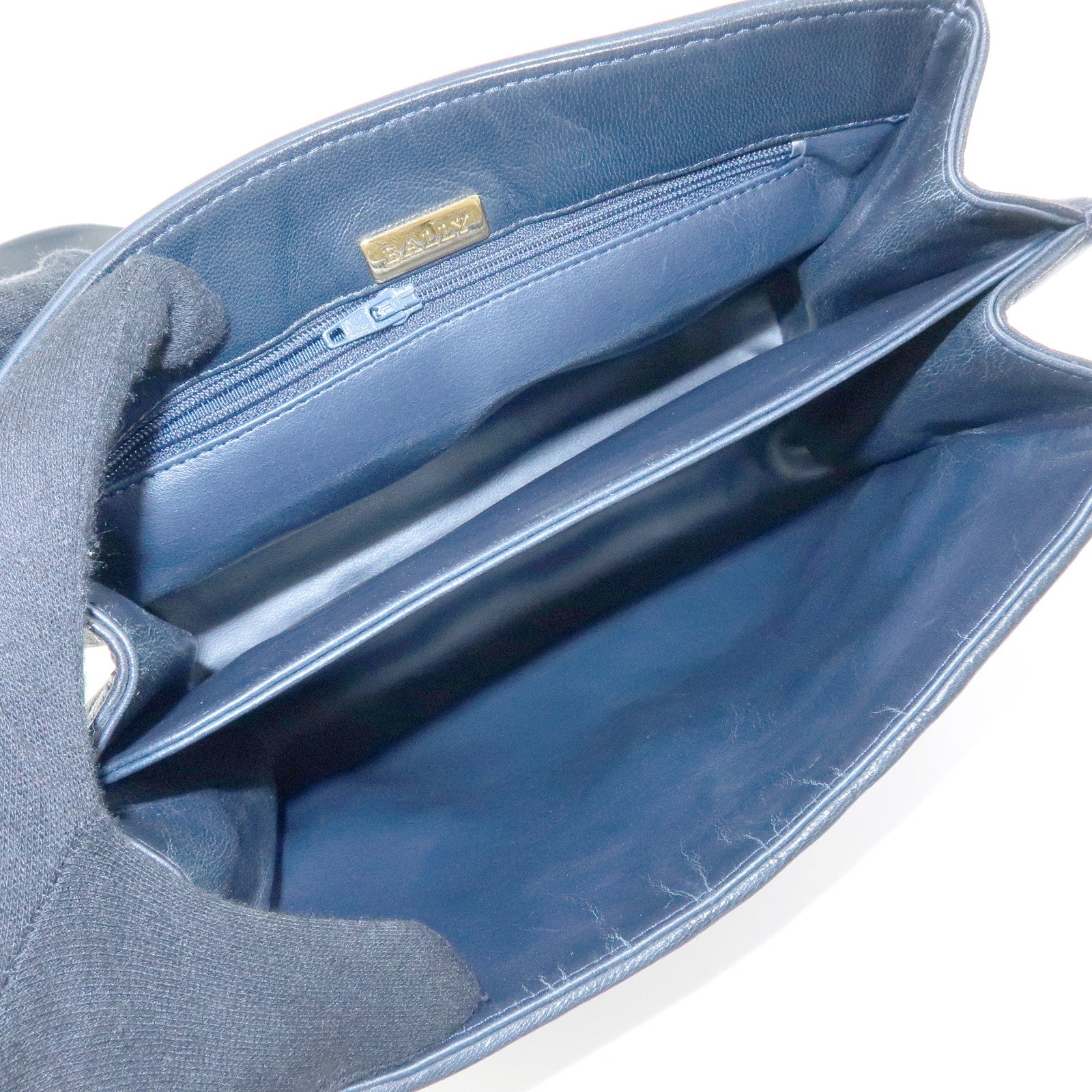 BALLY Suede Leather Shoulder Bag Crossbody Bag Dark Navy