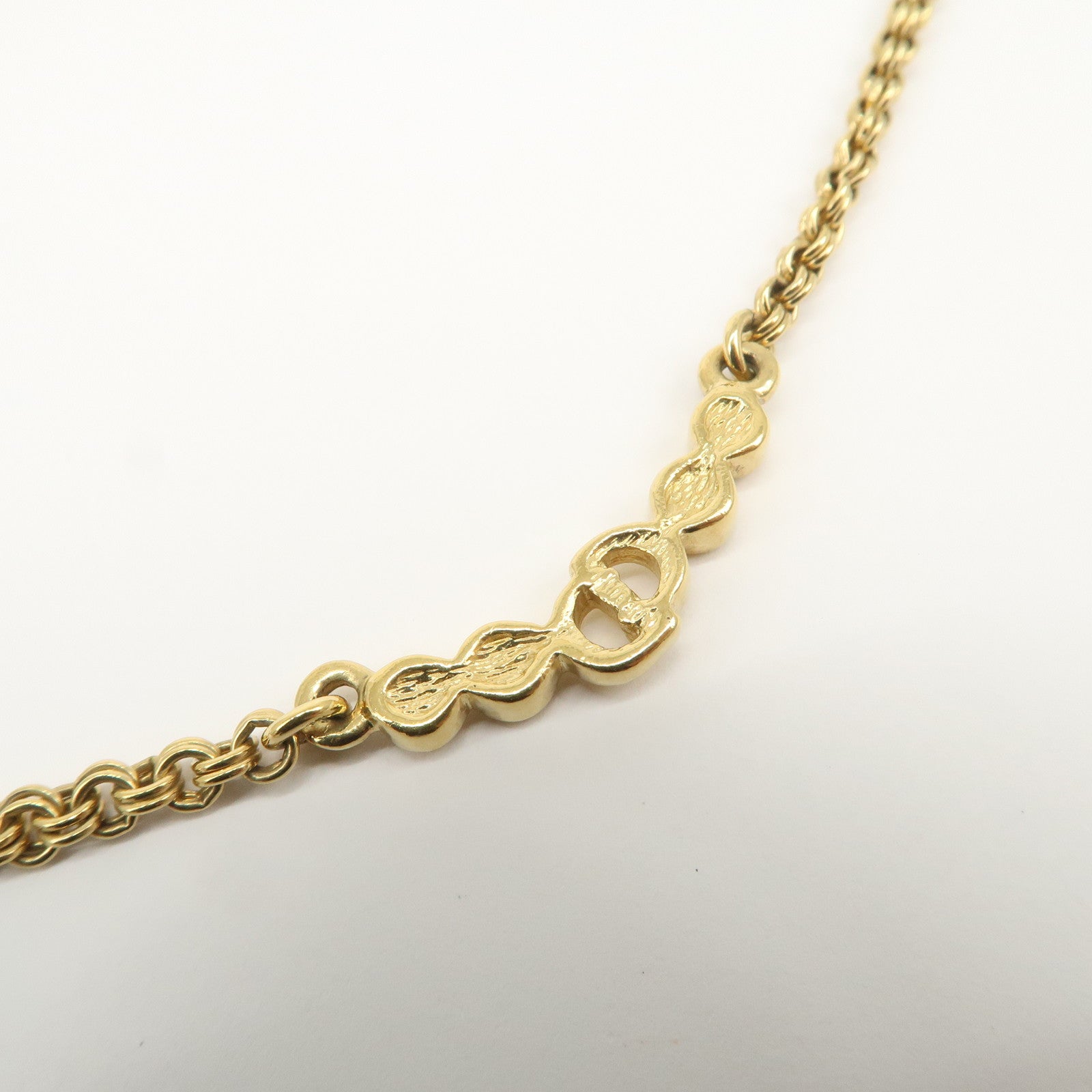 Christian Dior CD Logo Metal Rhinestone Necklace Choker Gold