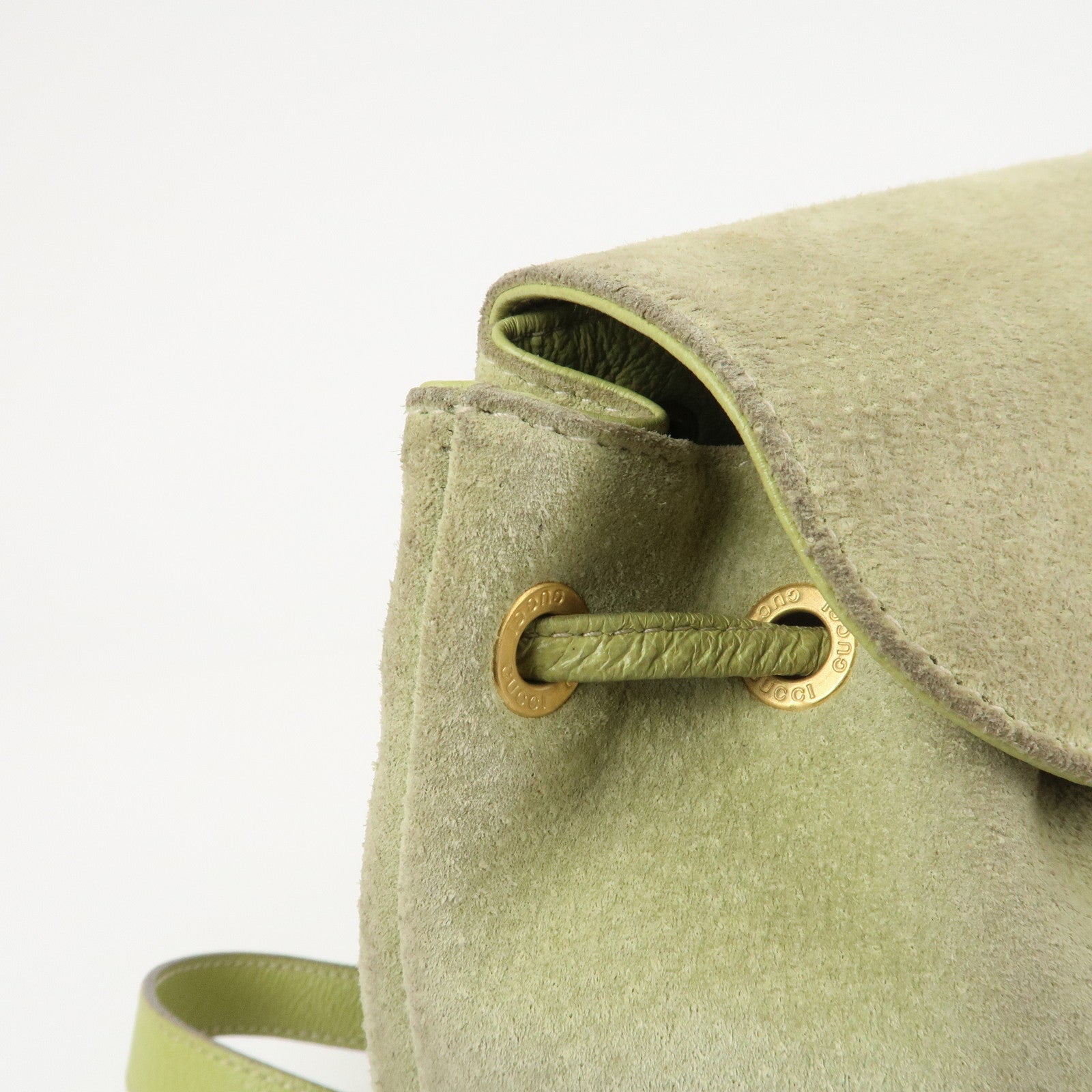 GUCCI Bamboo Suede Leather Backpack Light Green 003.1956.0030 Used