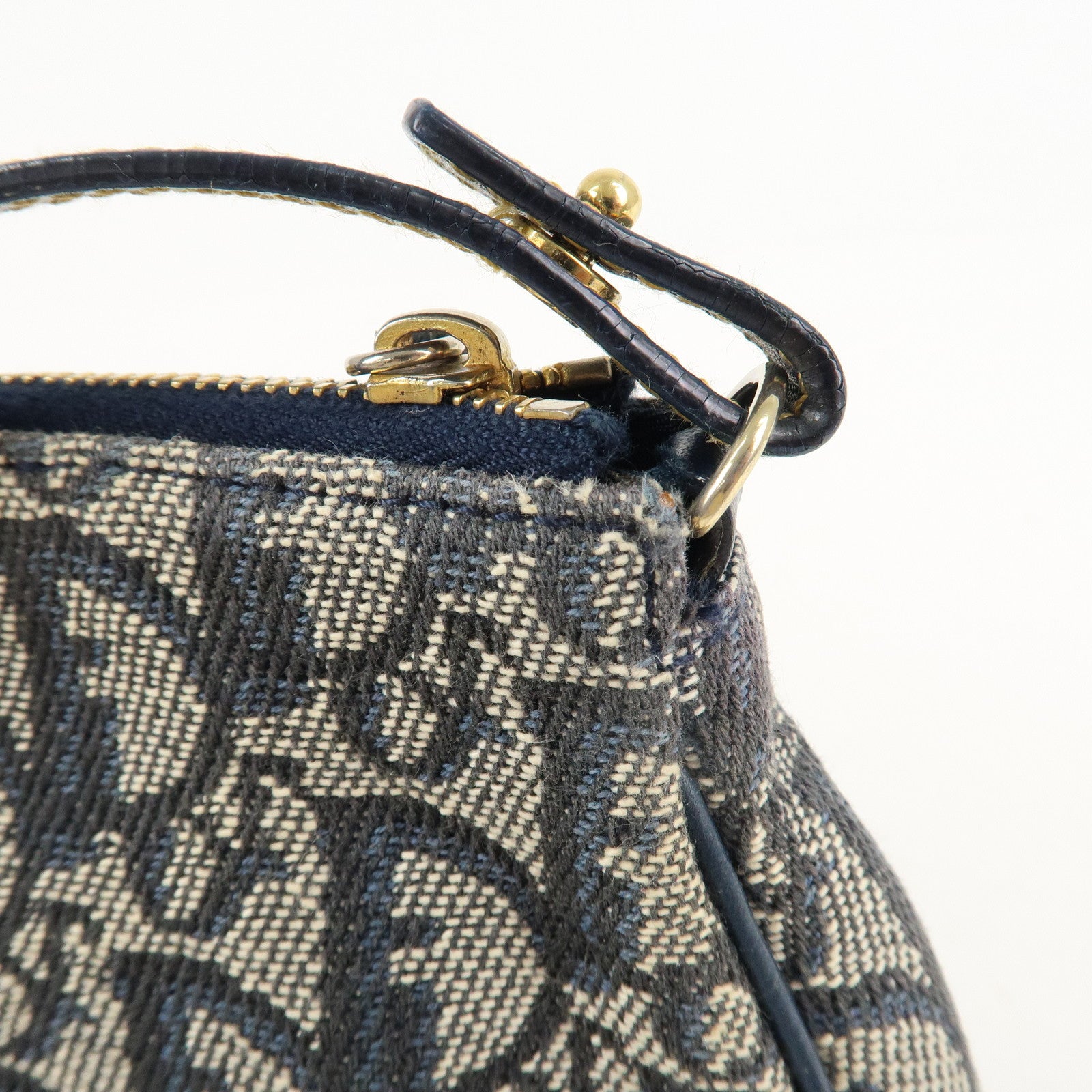 Christian Dior Trotter Jacquard Leather Saddle Hand Bag Navy Used