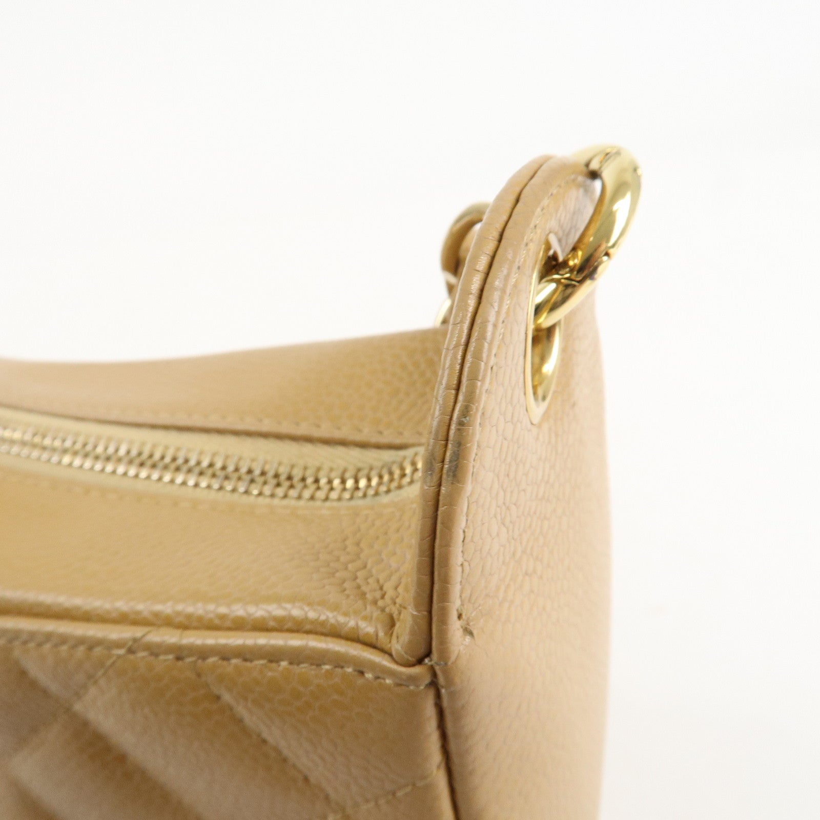 CHANEL COCO Mark Matelasse Shoulder Bag Caviar Skin Beige Used