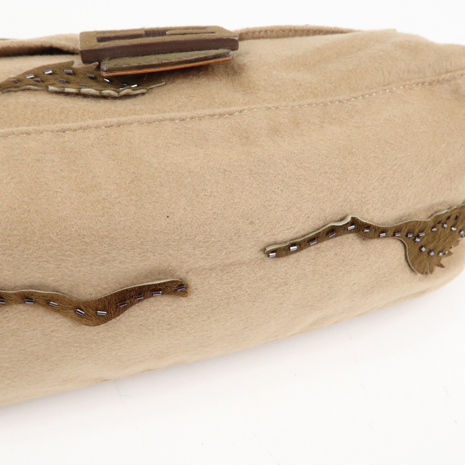 FENDI Mamma Baguette Wool Unborn Calf Shoulder Bag 26325 Used