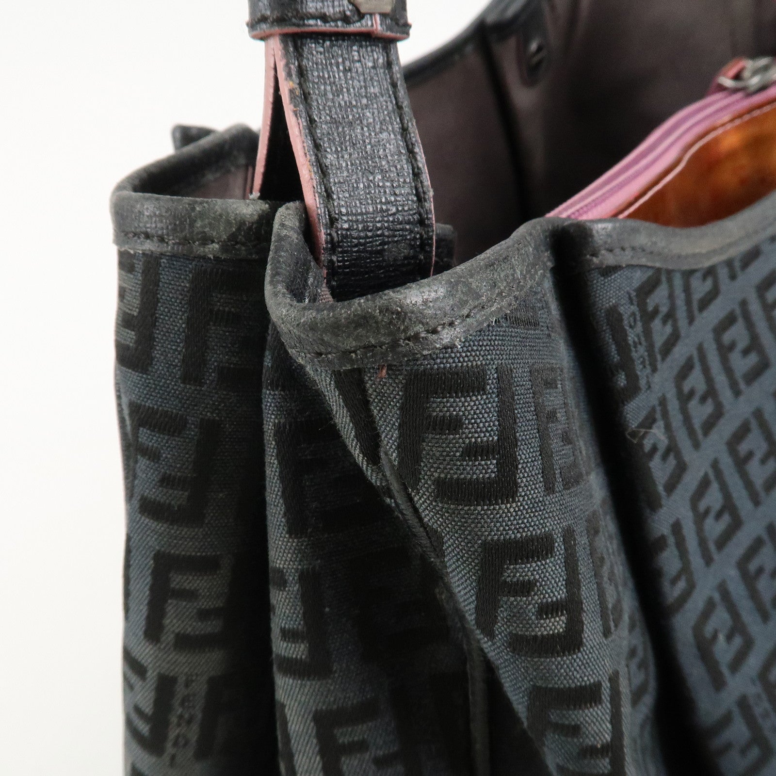 FENDI Zucchino Canvas Leather Tote Bag Black 8BH220 Used