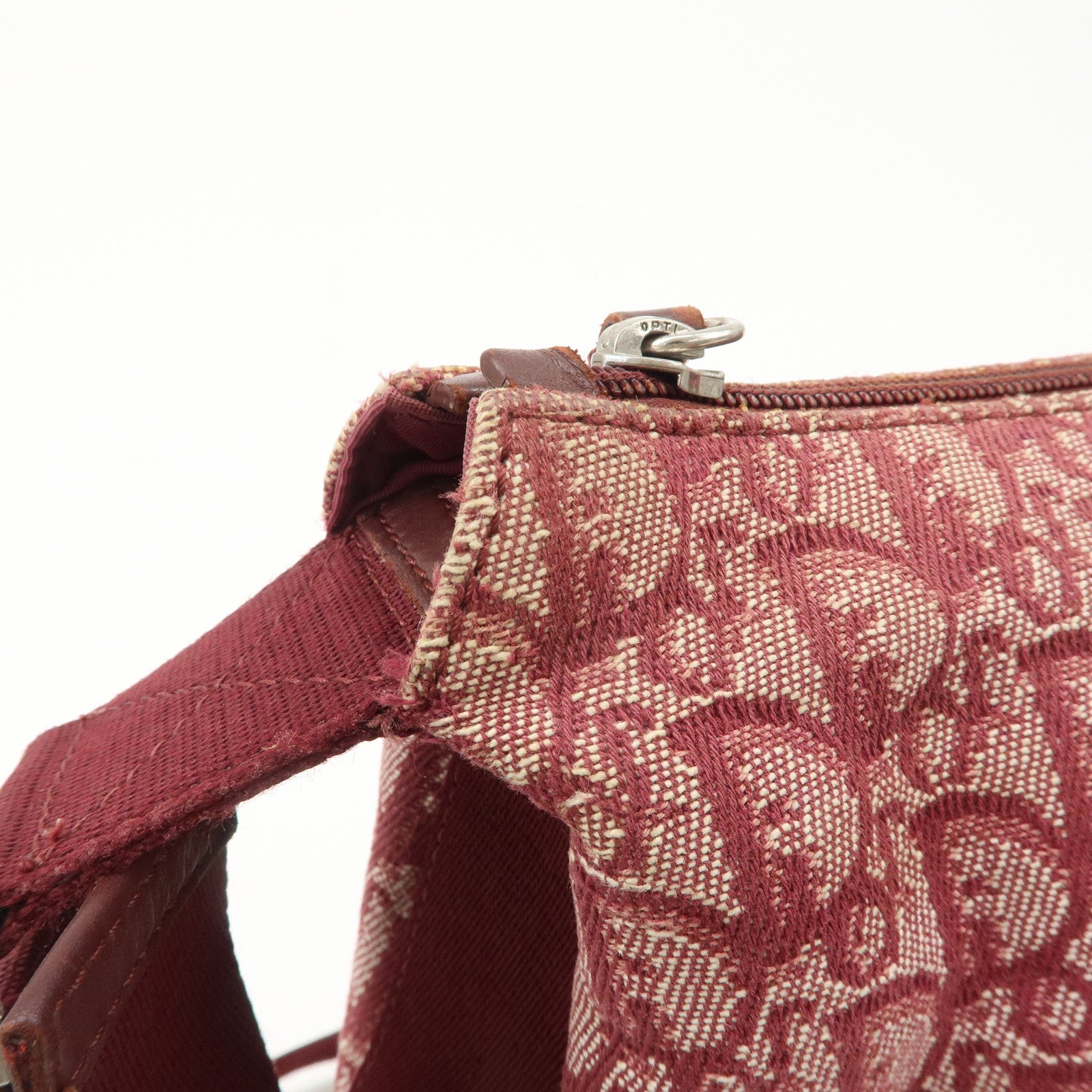 Christian Dior Trotter Canvas Leather Shoulder Bag Bordeaux Used