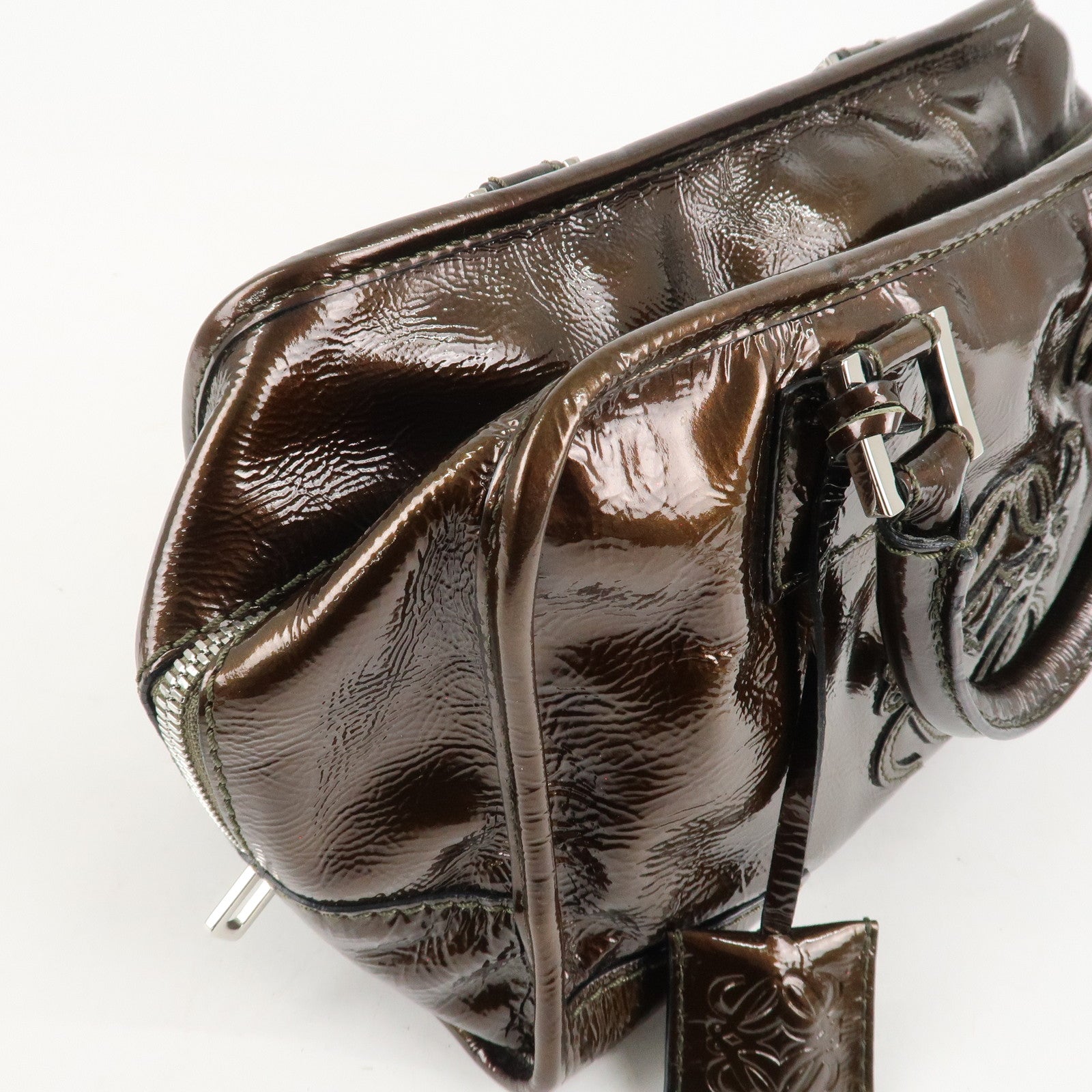 LOEWE Anagram Patent Leather Amasona28 Hand Bag Bronze Used