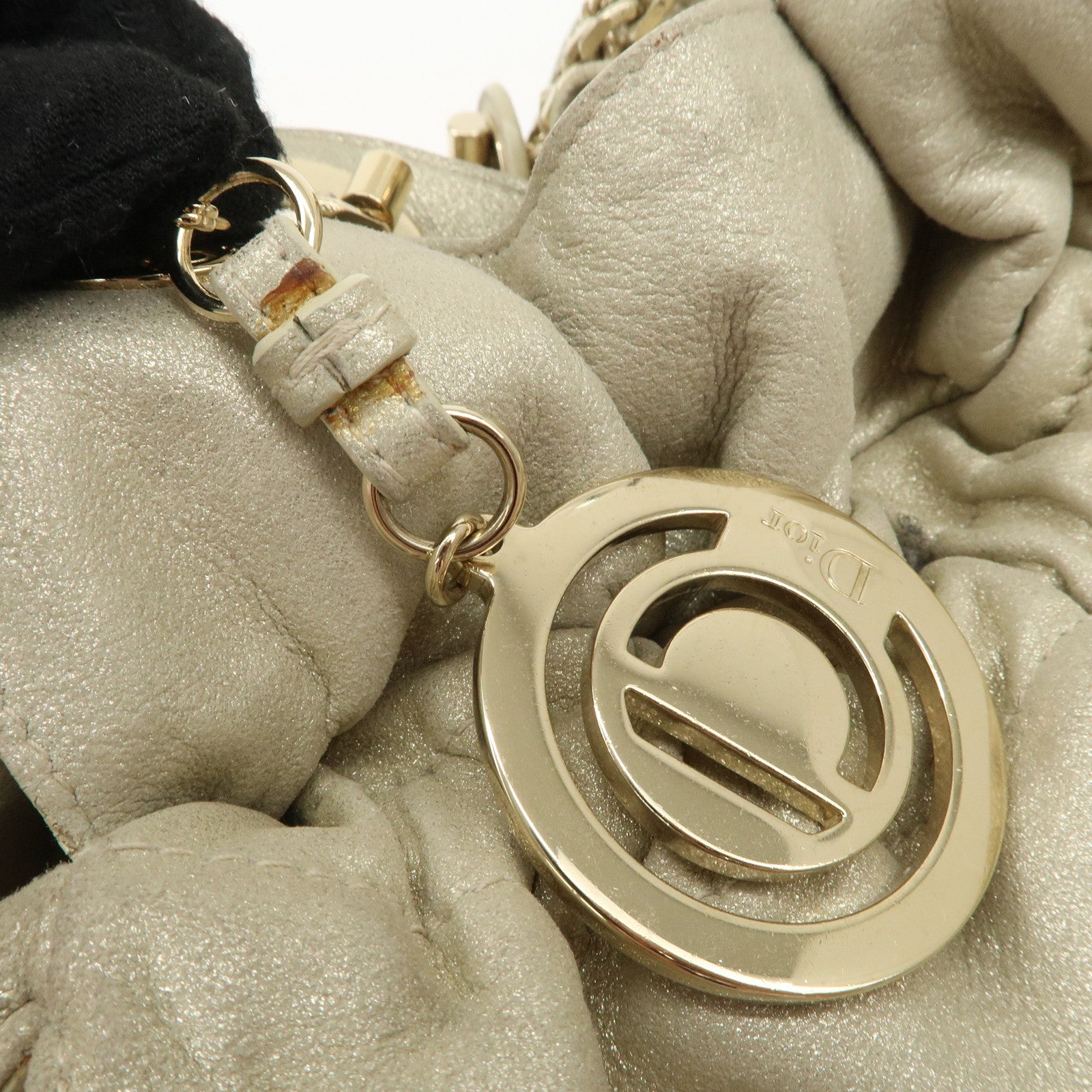 Christian Dior Leather Chain Shoulder Bag Tote Bag Silver Used