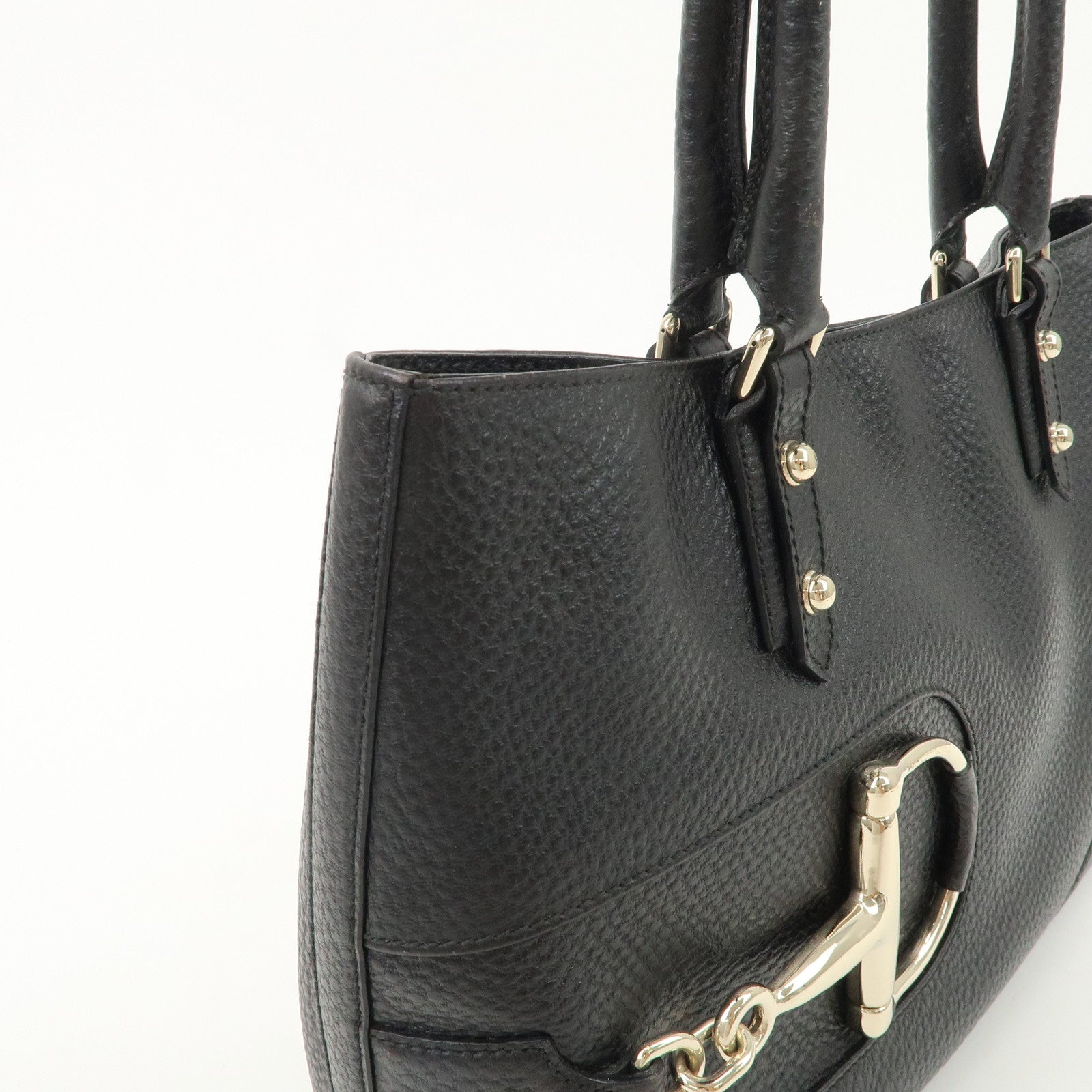 GUCCI Leather Horsebit Tote Bag Hand Bag Black 137385 Used