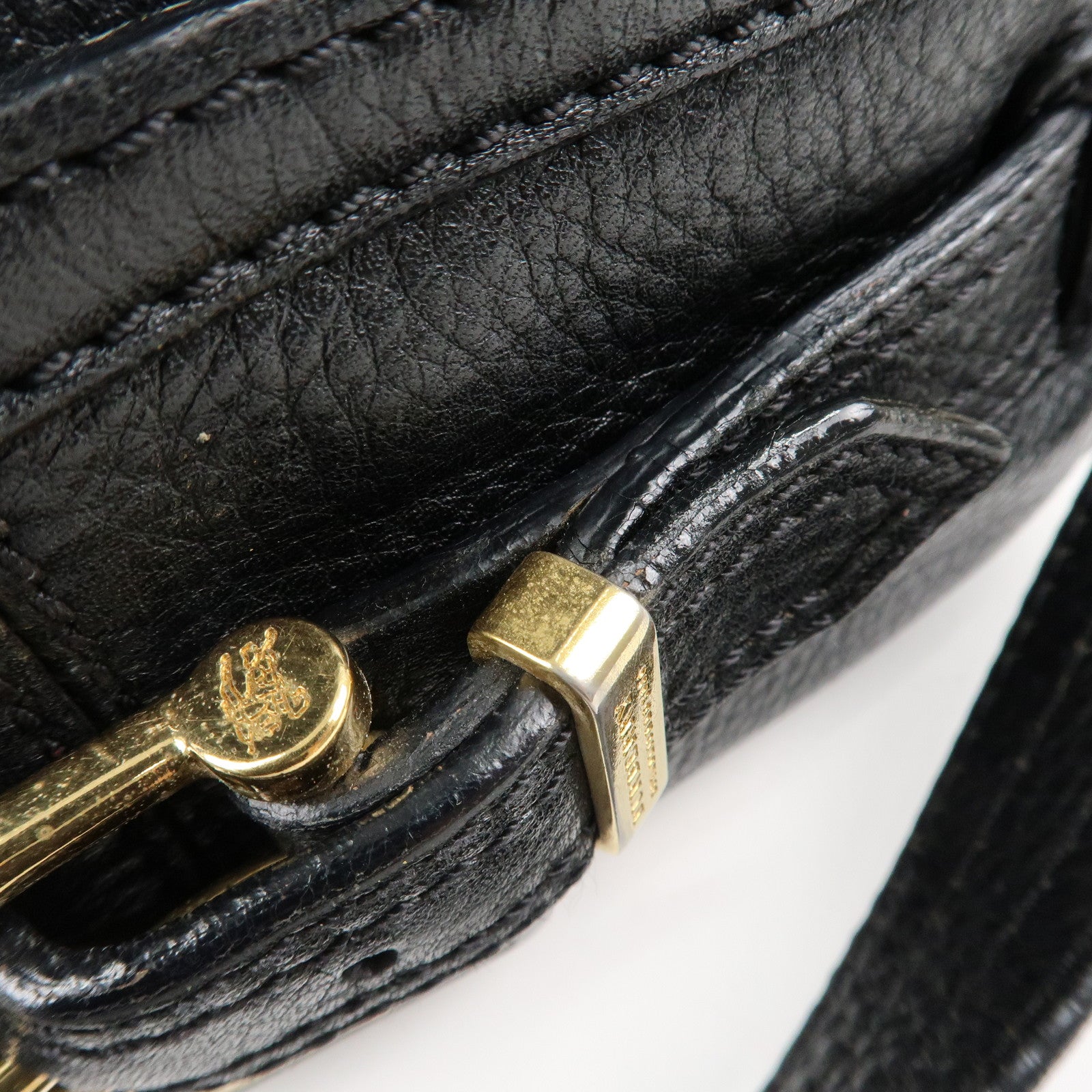 BURBERRY Logo Leather Shoulder Bag Hand Bag Black Used