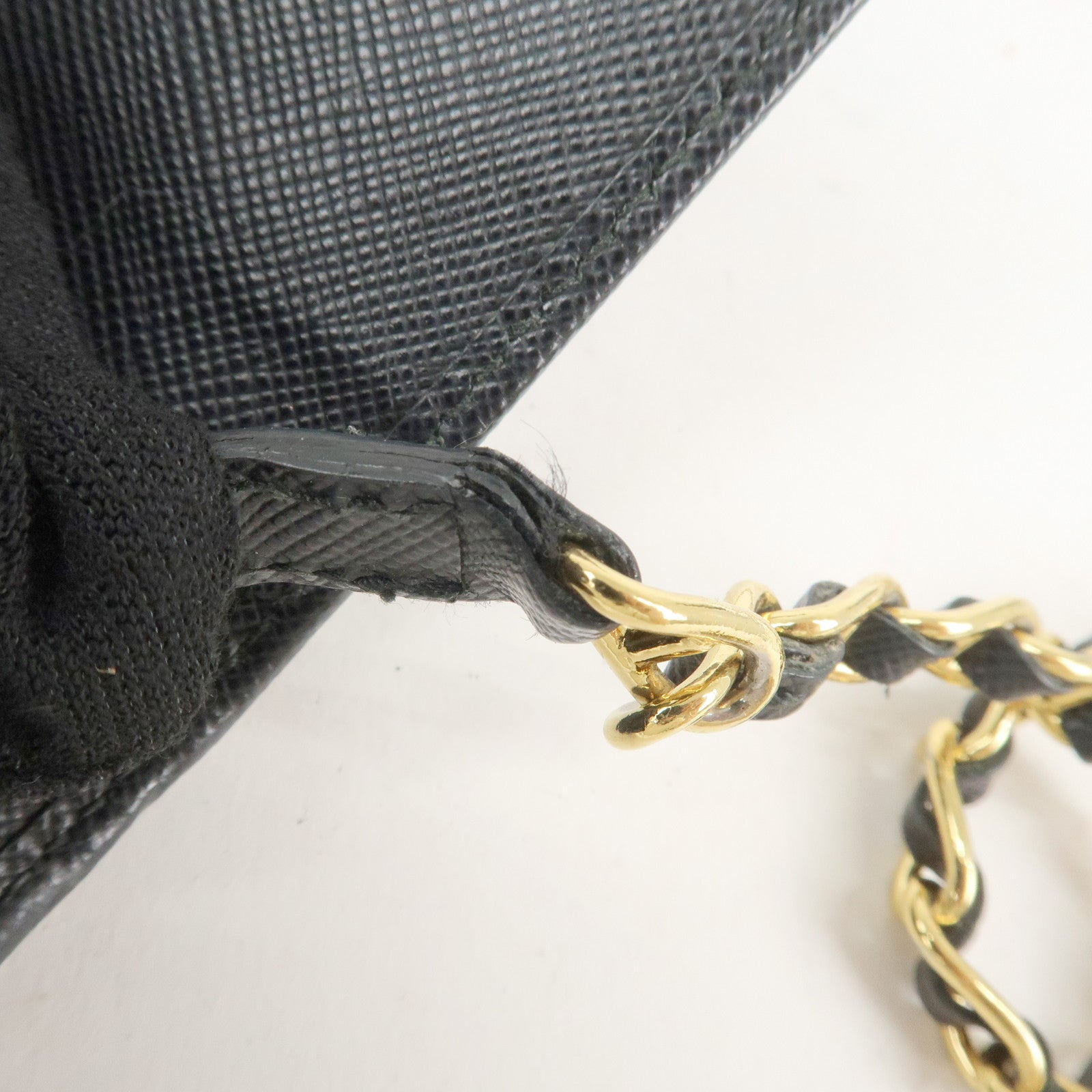 PRADA Saffiano Leather Chain Wallet Purse Black 1MT290 Used