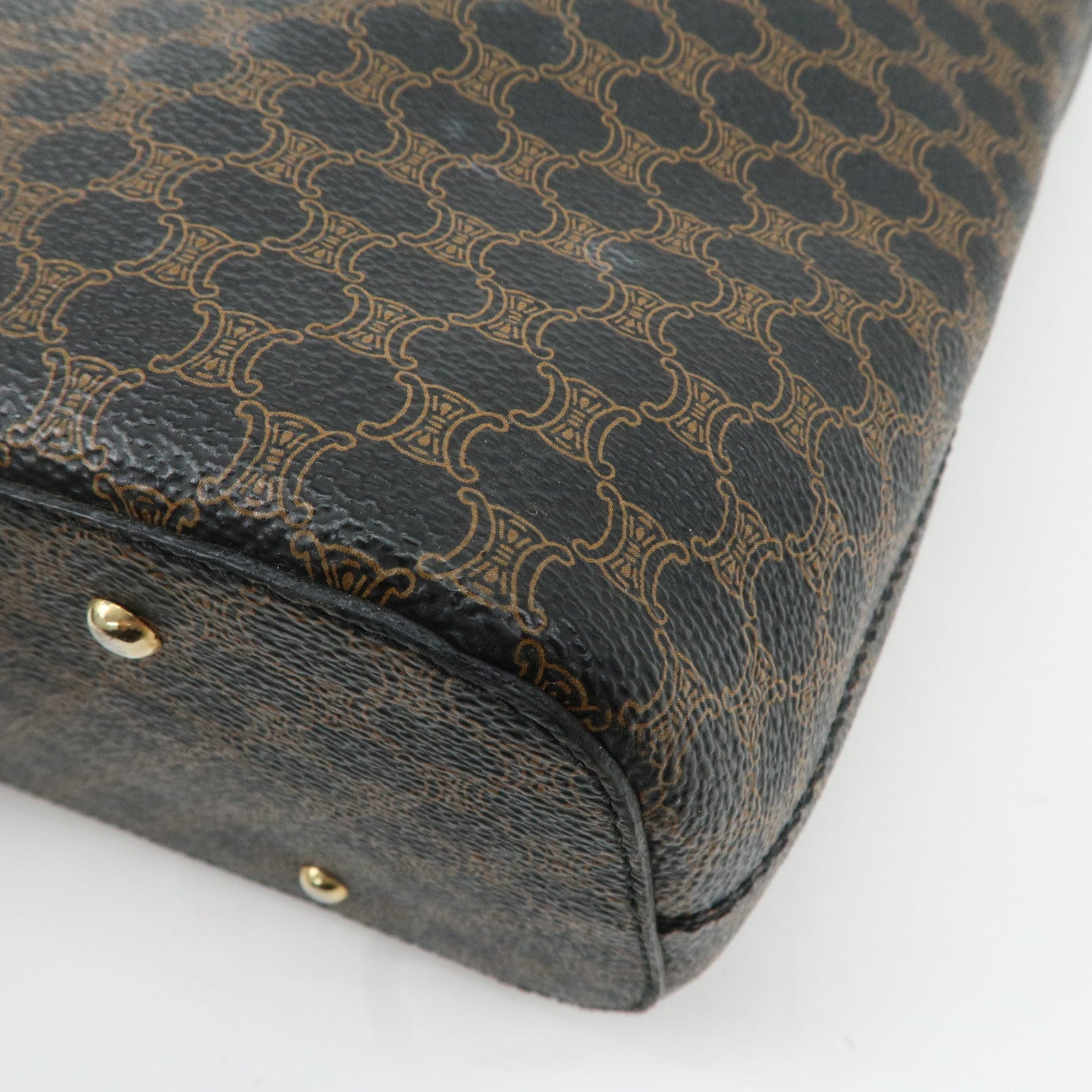 CELINE Macadam PVC Leather Shoulder Bag Black Brown Gold HDW Used