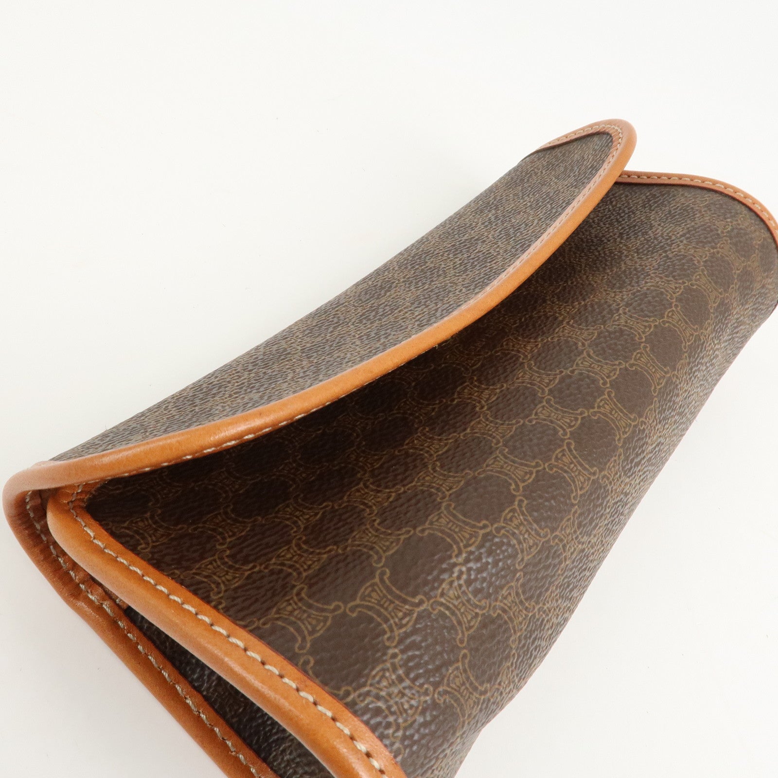 CELINE Macadam PVC Leather Pouch Cosmetic Pouch Brown Used