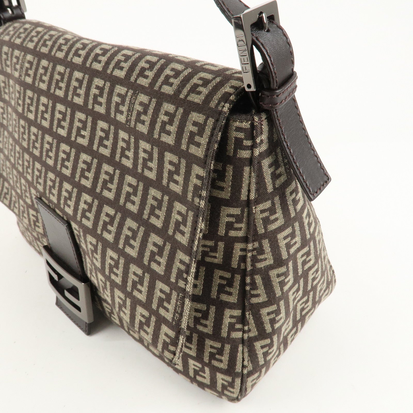 FENDI Mamma Bucket Zucchino Canvas Leather Shoulder Bag 8BR001 Used