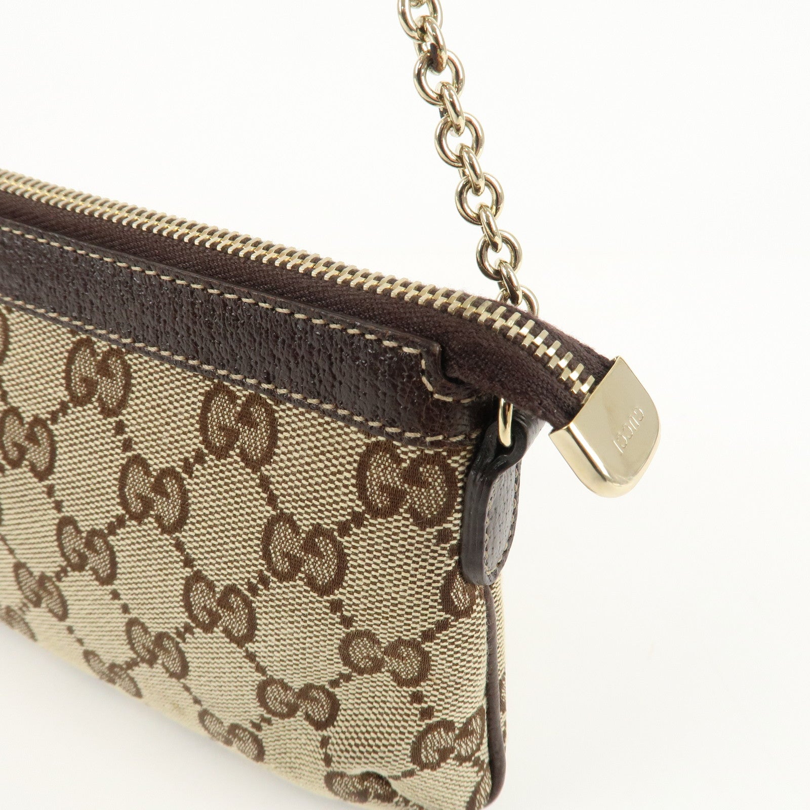 GUCCI GG Canvas Leather Chain Hand Bag 170050 205027 Brown Used