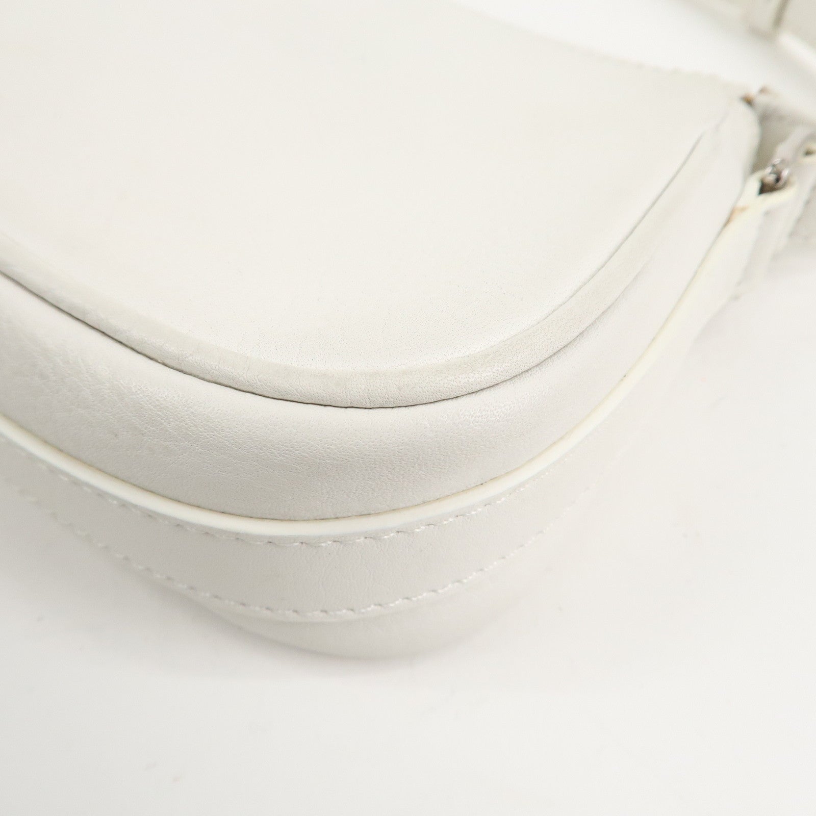 Christian Dior Canvas Leather Logo Charm Hand Bag White Used