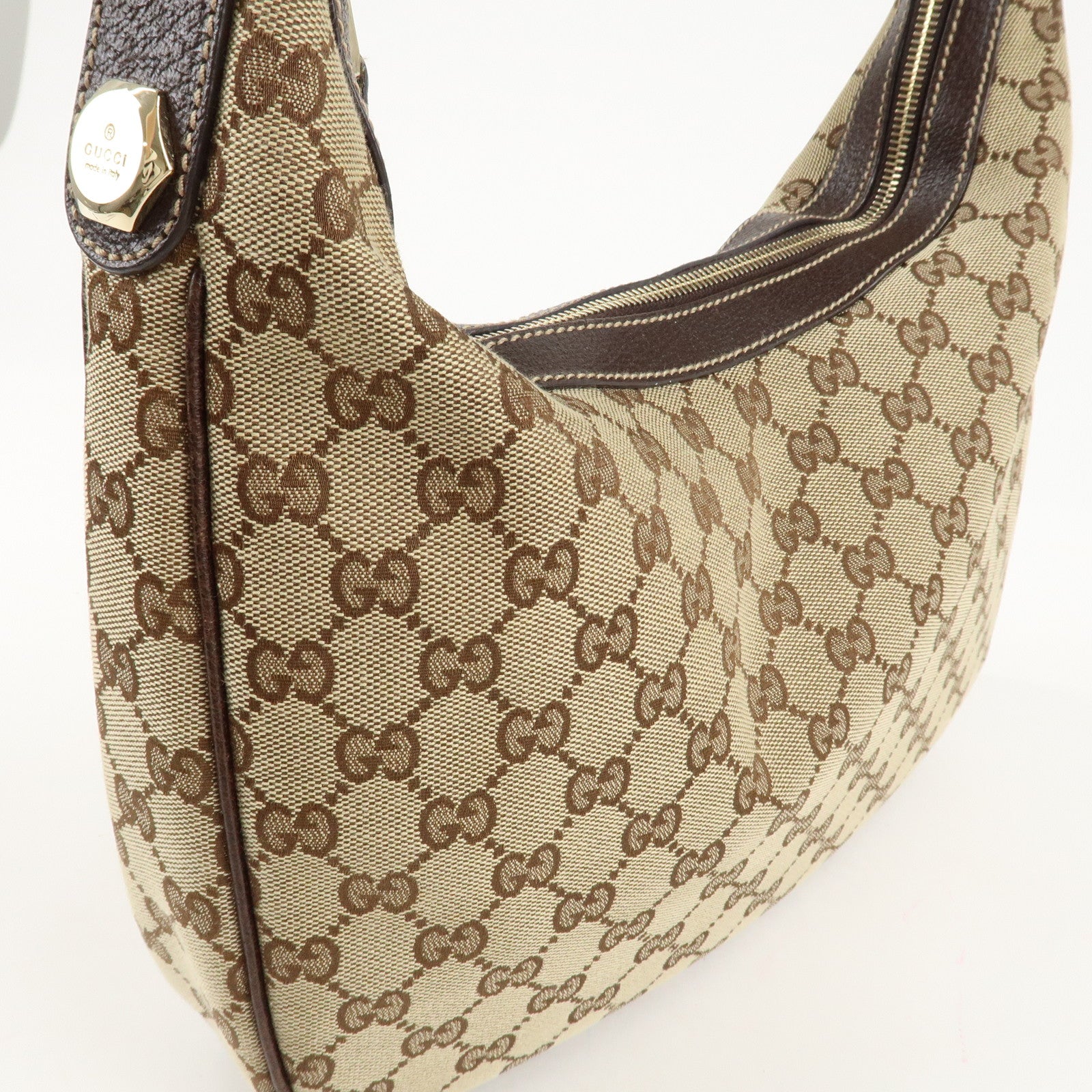 GUCCO GG canvas leather shoulder bag Beige Brown 153010 Used
