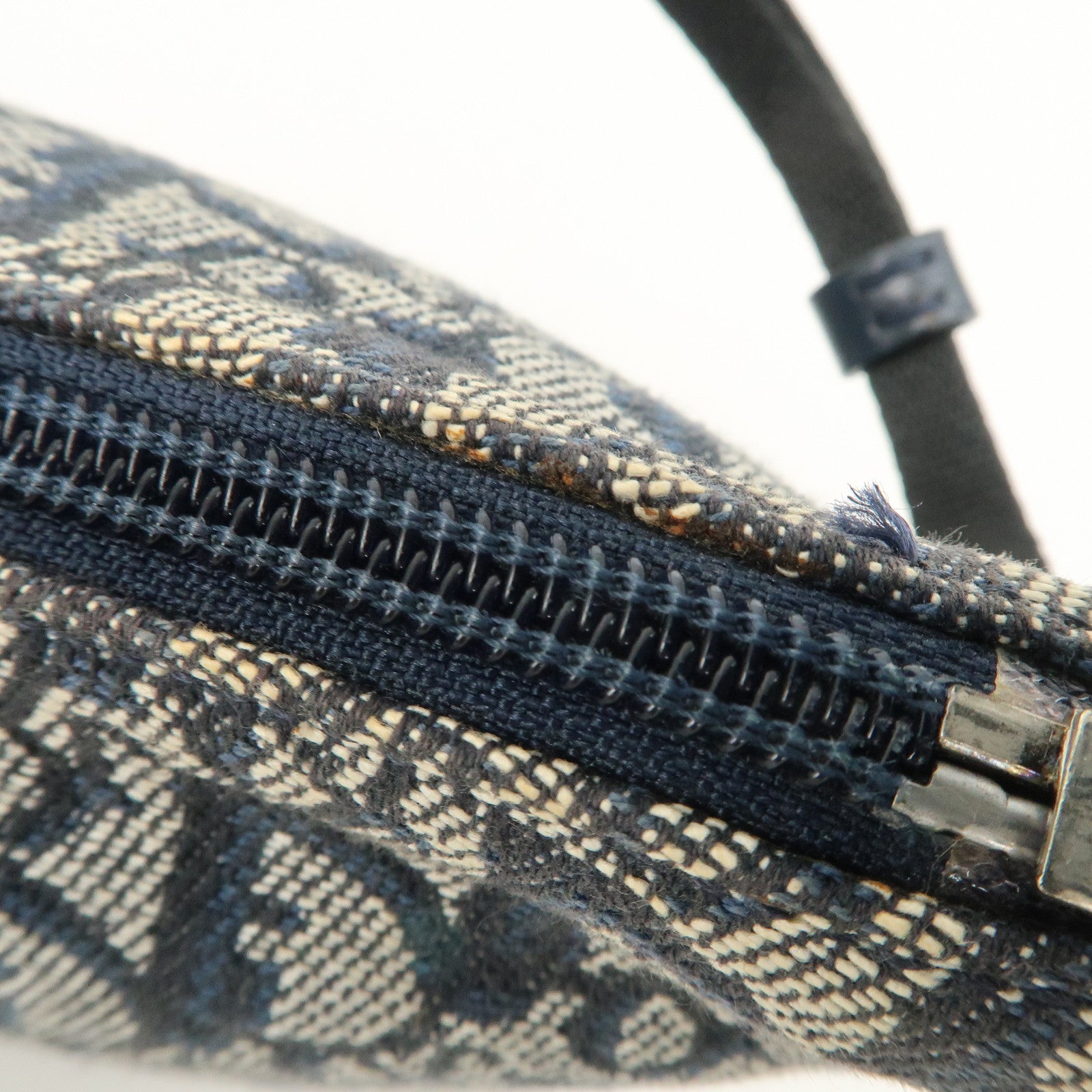 Christian Dior Trotter Canvas Leather Shoulder Bag Navy White Used