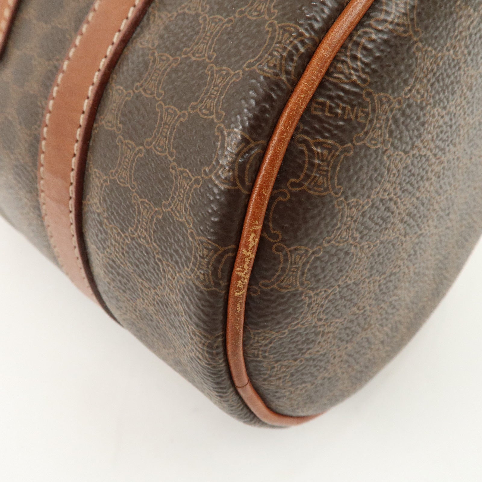 CELINE Macadam PVC Leather Boston Bag Brown Dark Brown Used