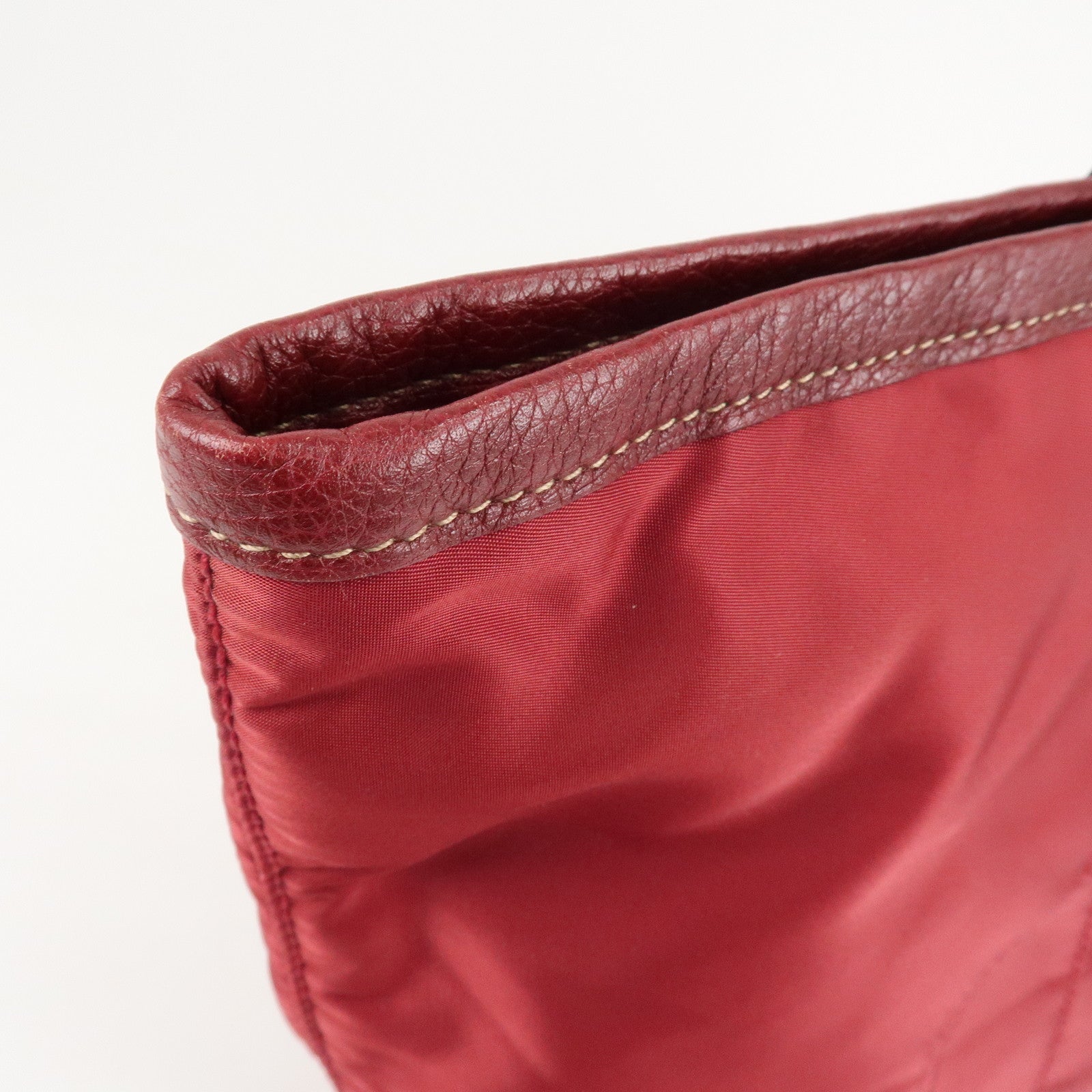 PRADA Logo Nylon Leather Tote Bag Shoulder Bag Dark Red BR4634 Used