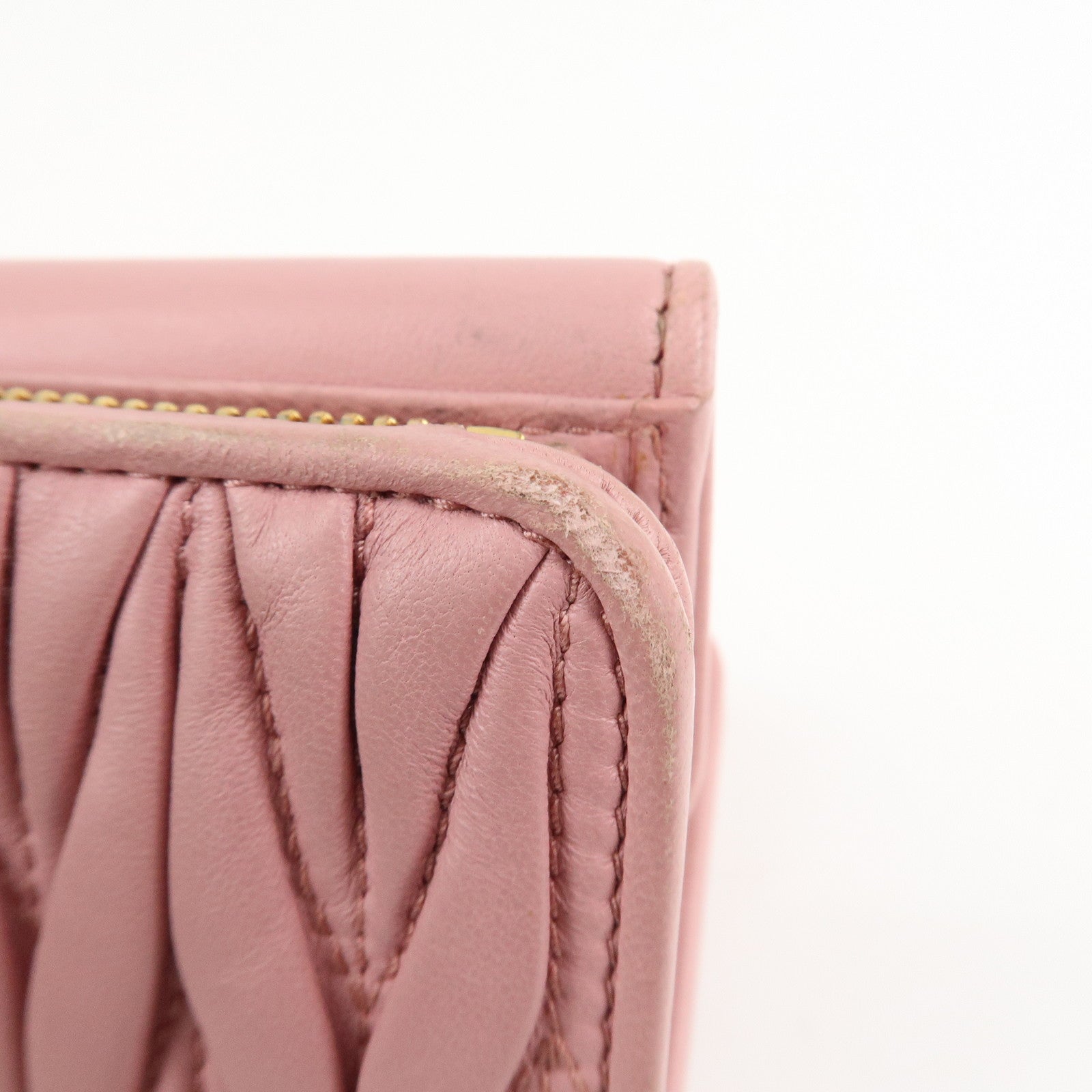MIU MIU Matelasse Leather Trifold Wallet Pink 5ML225 Used