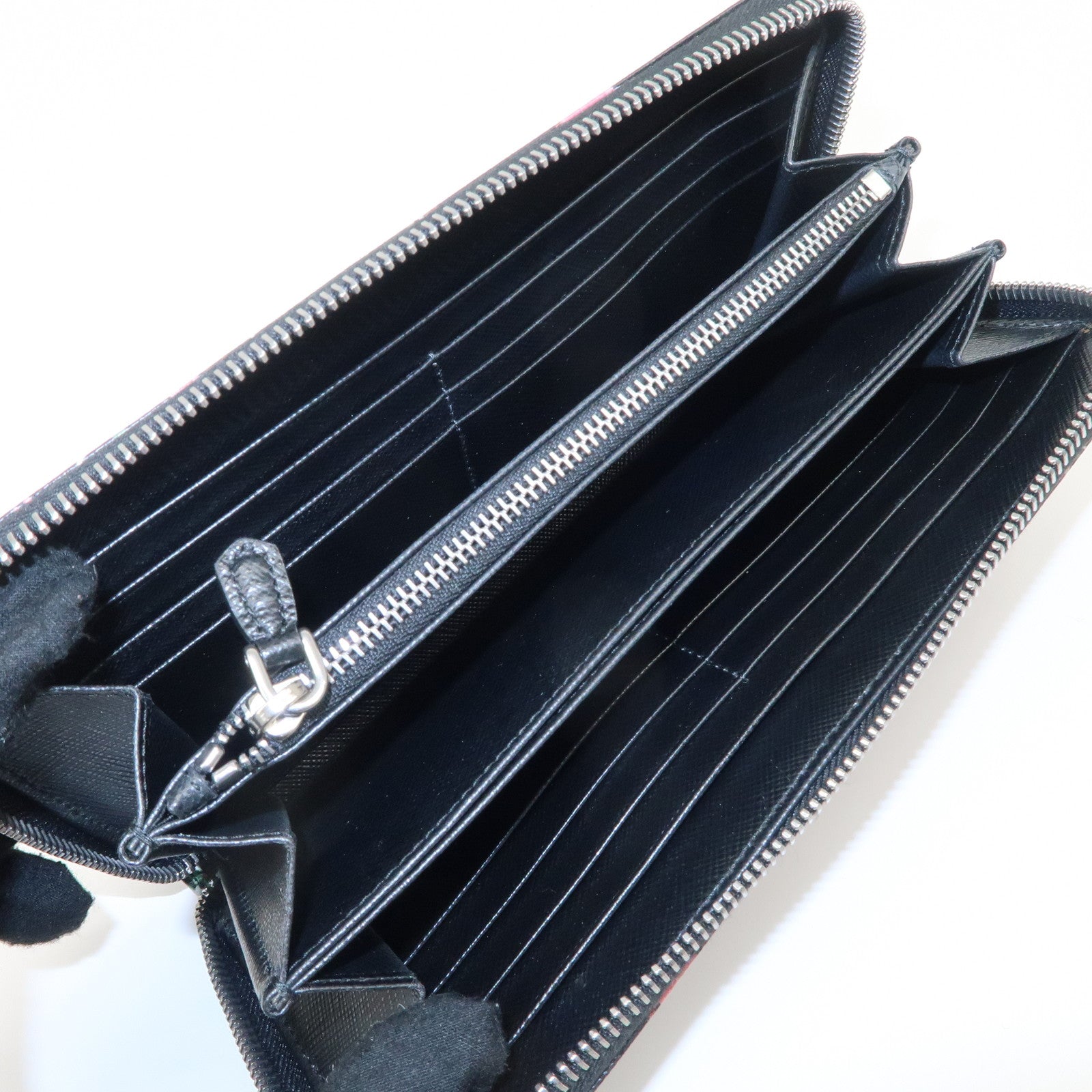 PRADA Logo Leather Round Zipper Long Wallet Flower 1ML506 Used