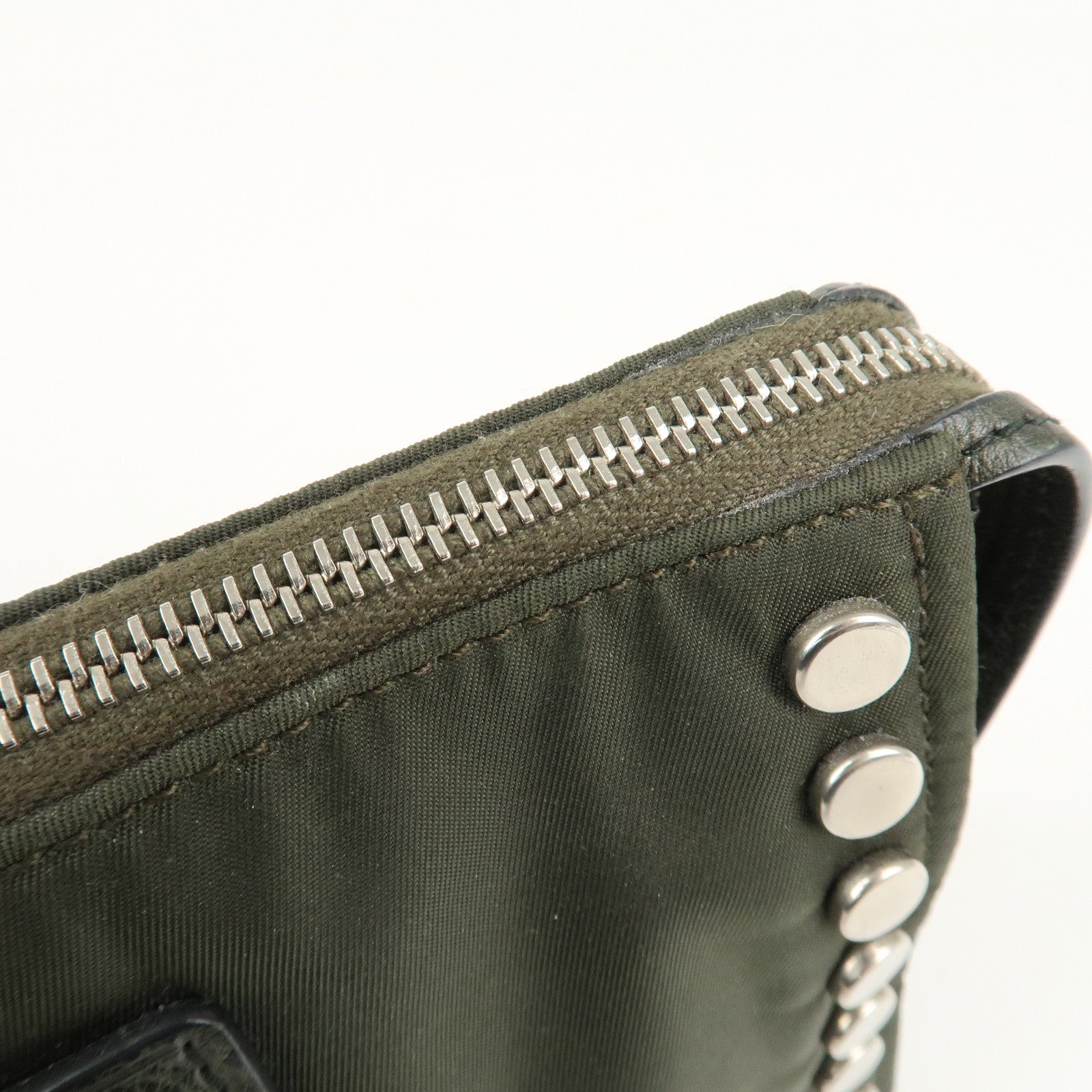 PRADA Tessuto Travel Pouch Studs Military Silver HDW Used