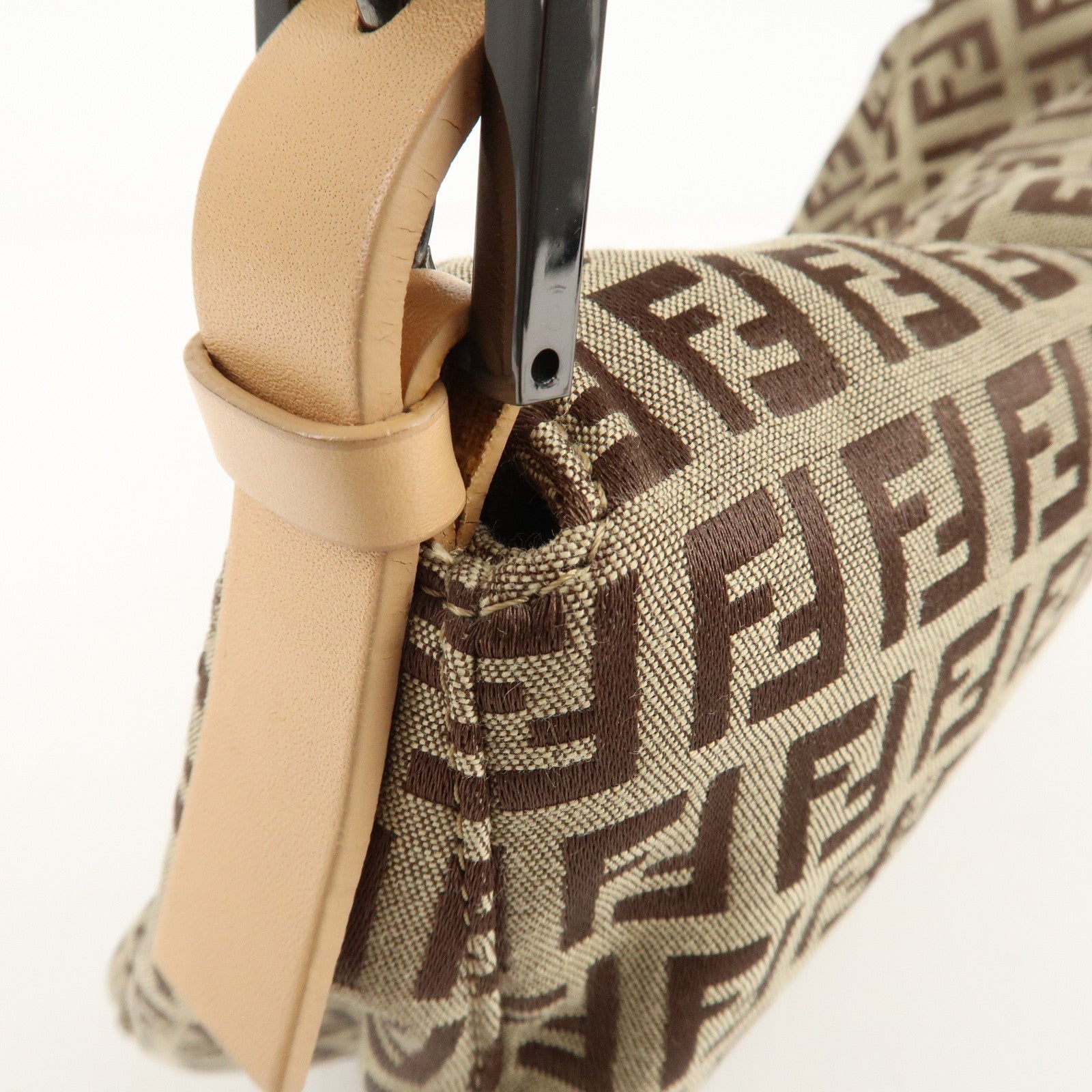 FENDI Zucchino Canvas Leather Shoulder Bag Beige 8BR003 Used