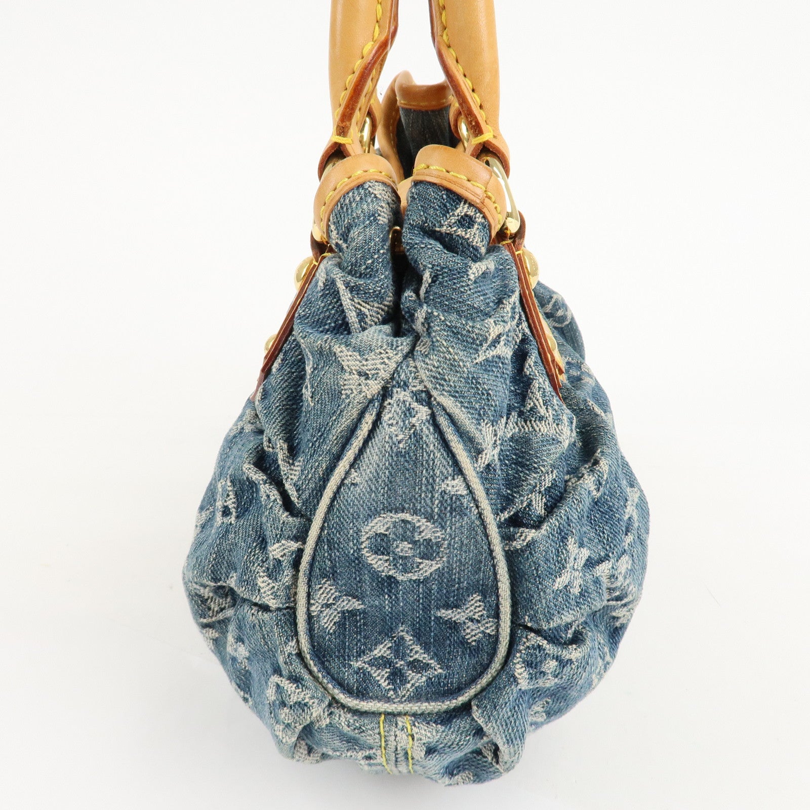 Louis Vuitton Monogram Denim Pleaty Hand Bag Blue M95020 Used