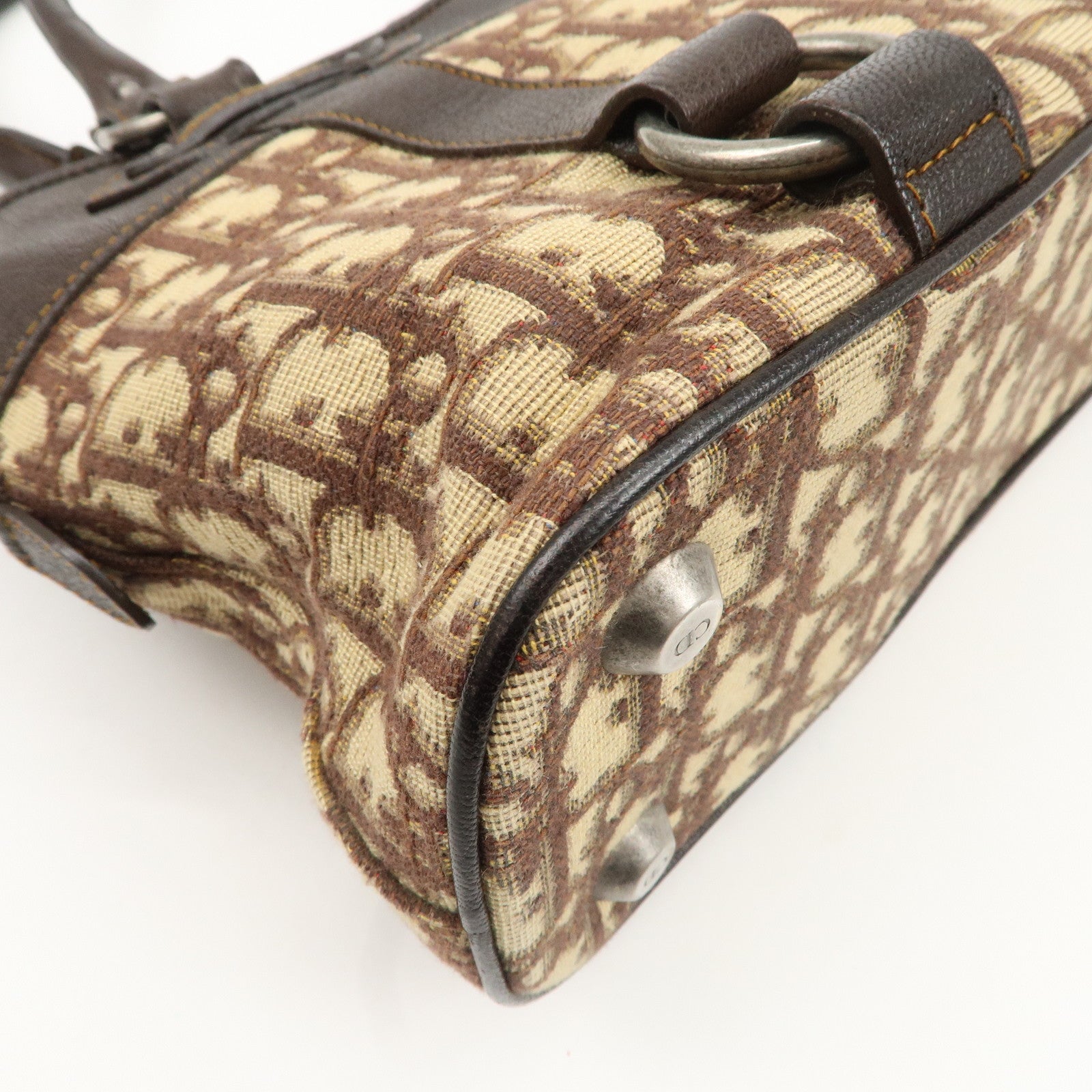 Christian Dior Logo Trotter Canvas Leather Boston Bag Beige Brown Used