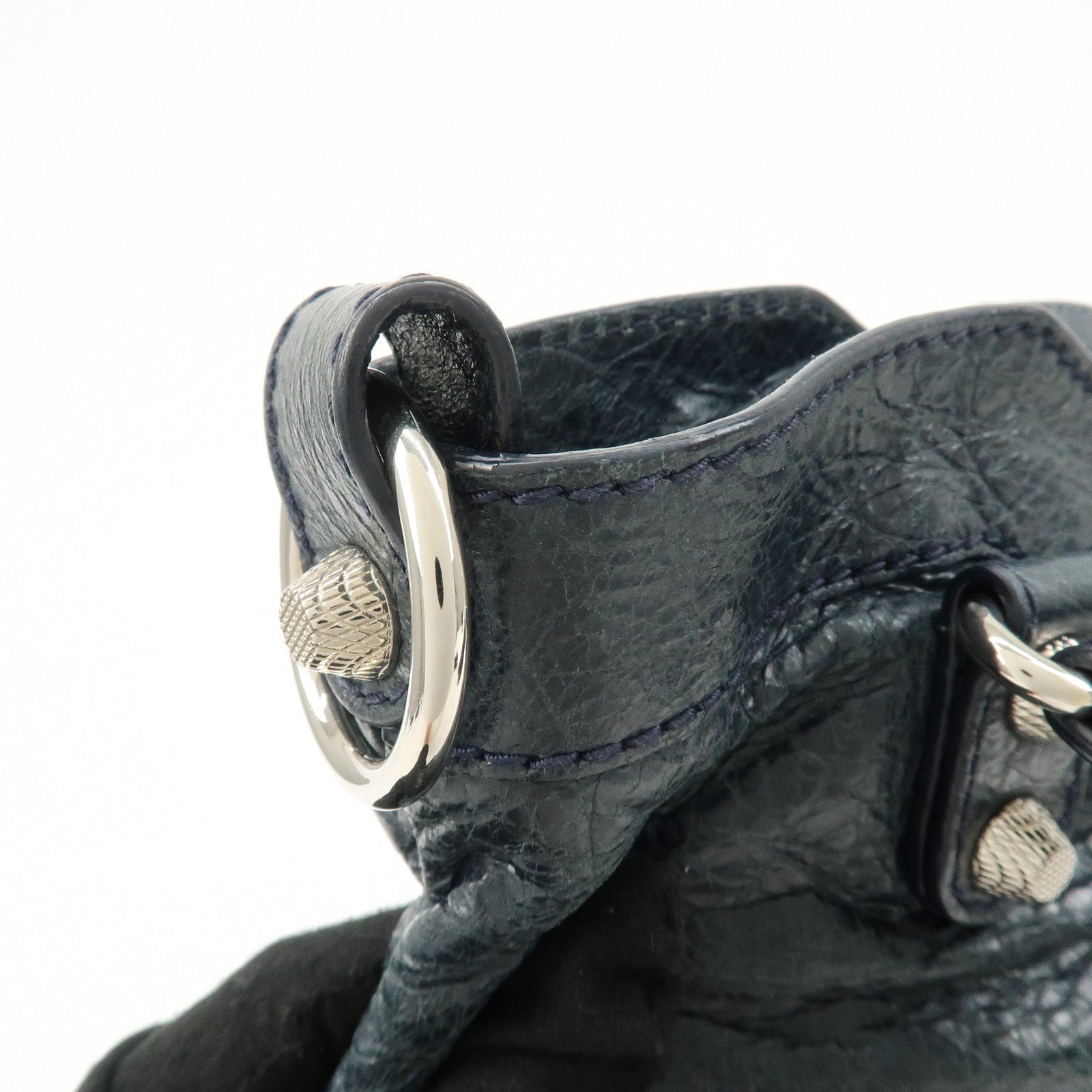 BALENCIAGA The Giant Town Leather 2Way Hand Bag Navy 285434 Used