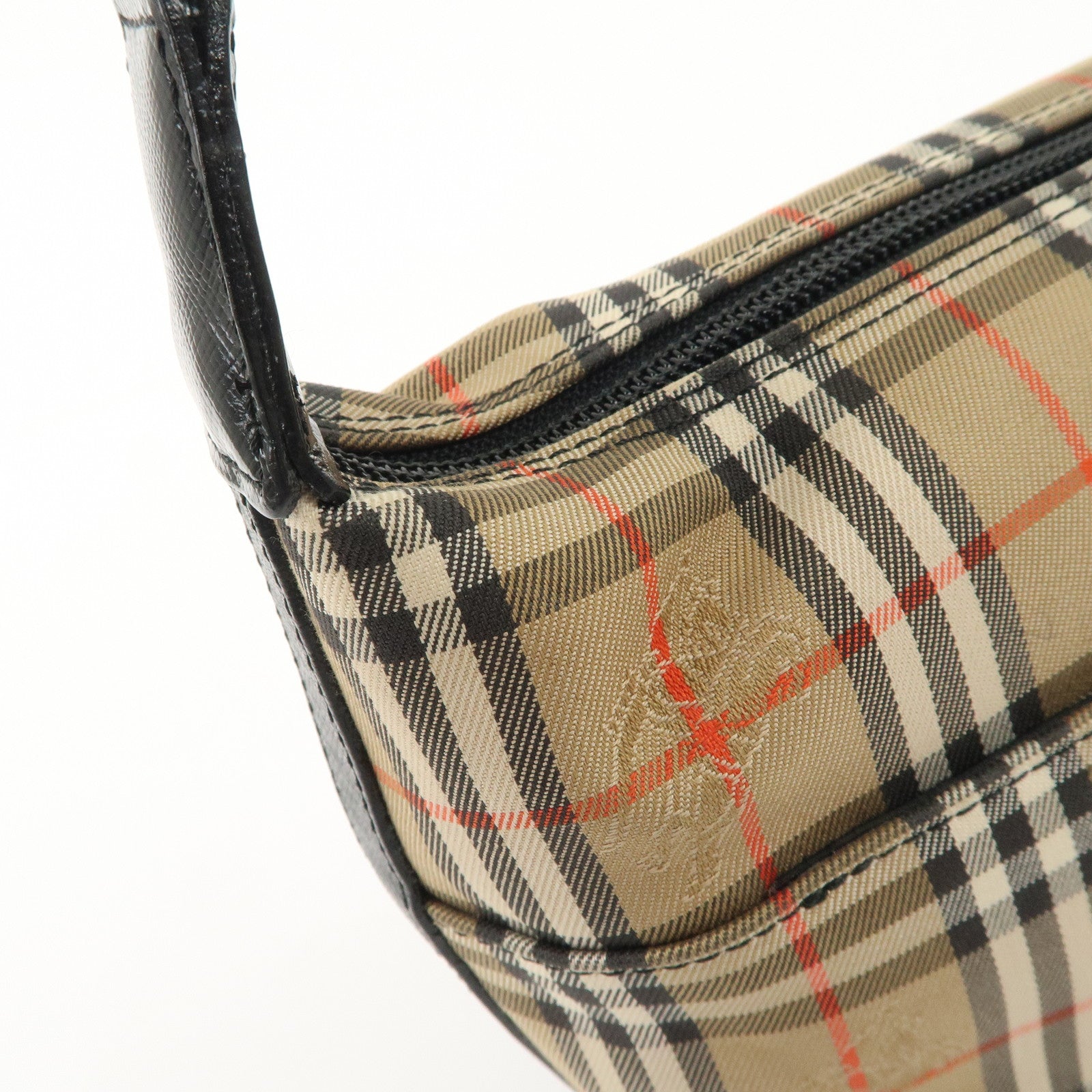 BURBERRY Nova Plaid Canvas Leather Shoulder Bag Hand Bag Black Used