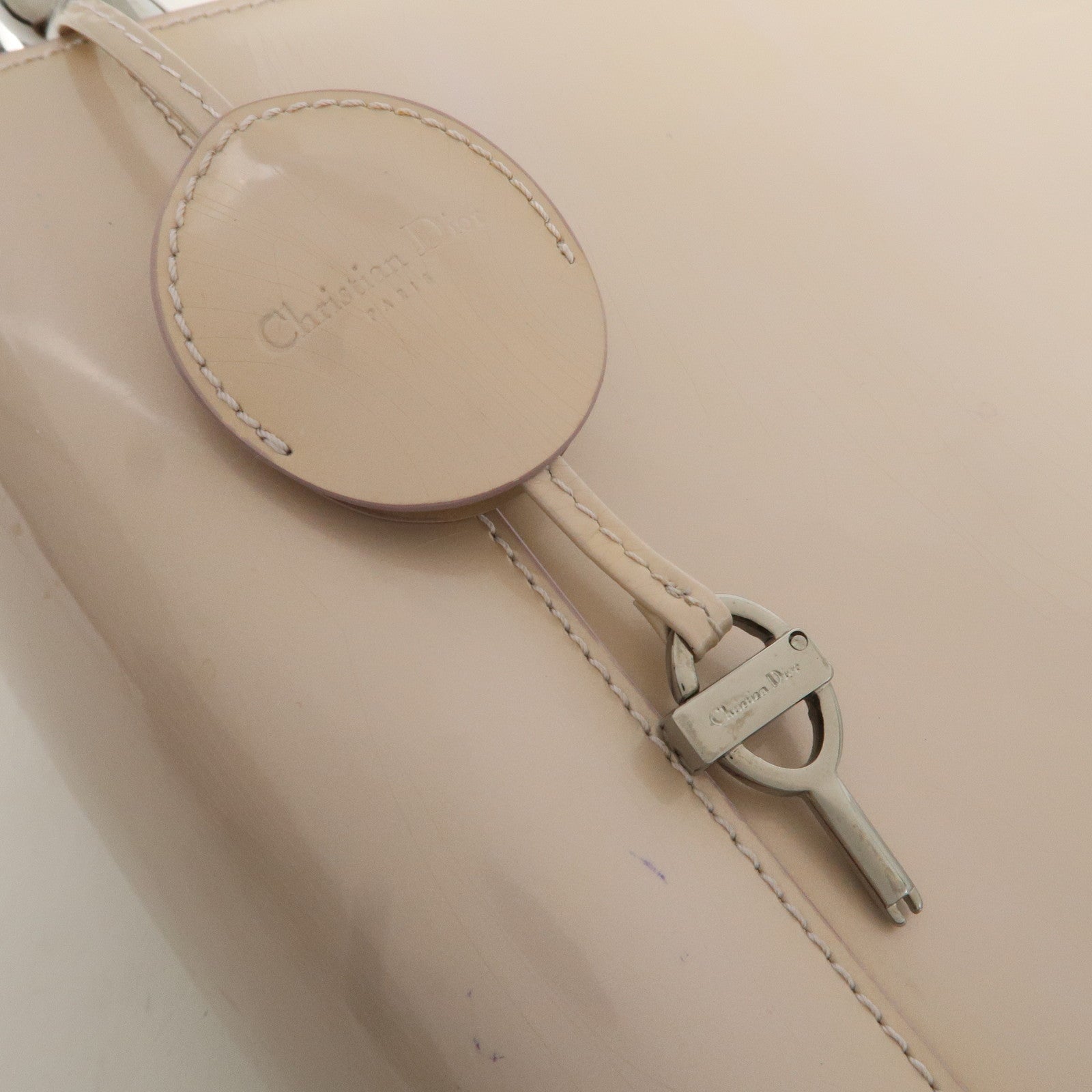 Christian Dior Maris Pearl Patent Leather Tote Bag Beige Used