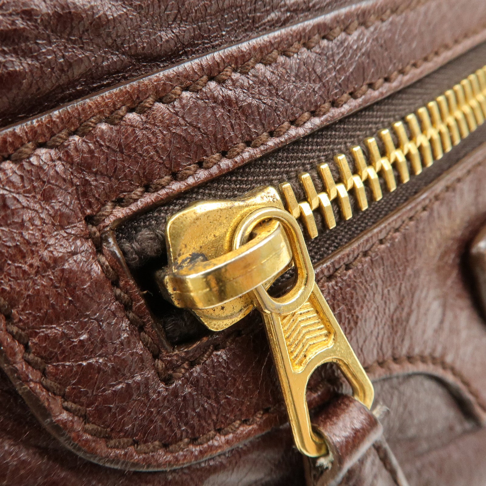 BALENCIAGA Leather Shoulder Bag Brown 497717 Used