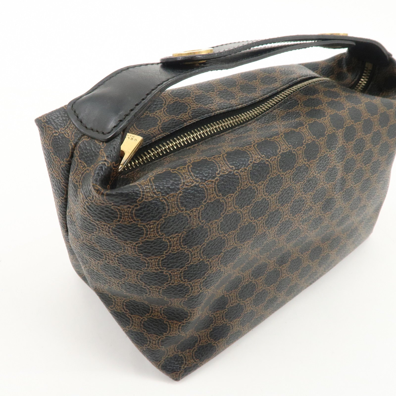 CELINE Macadam PVC Leather Hand Bag Black Brown Used