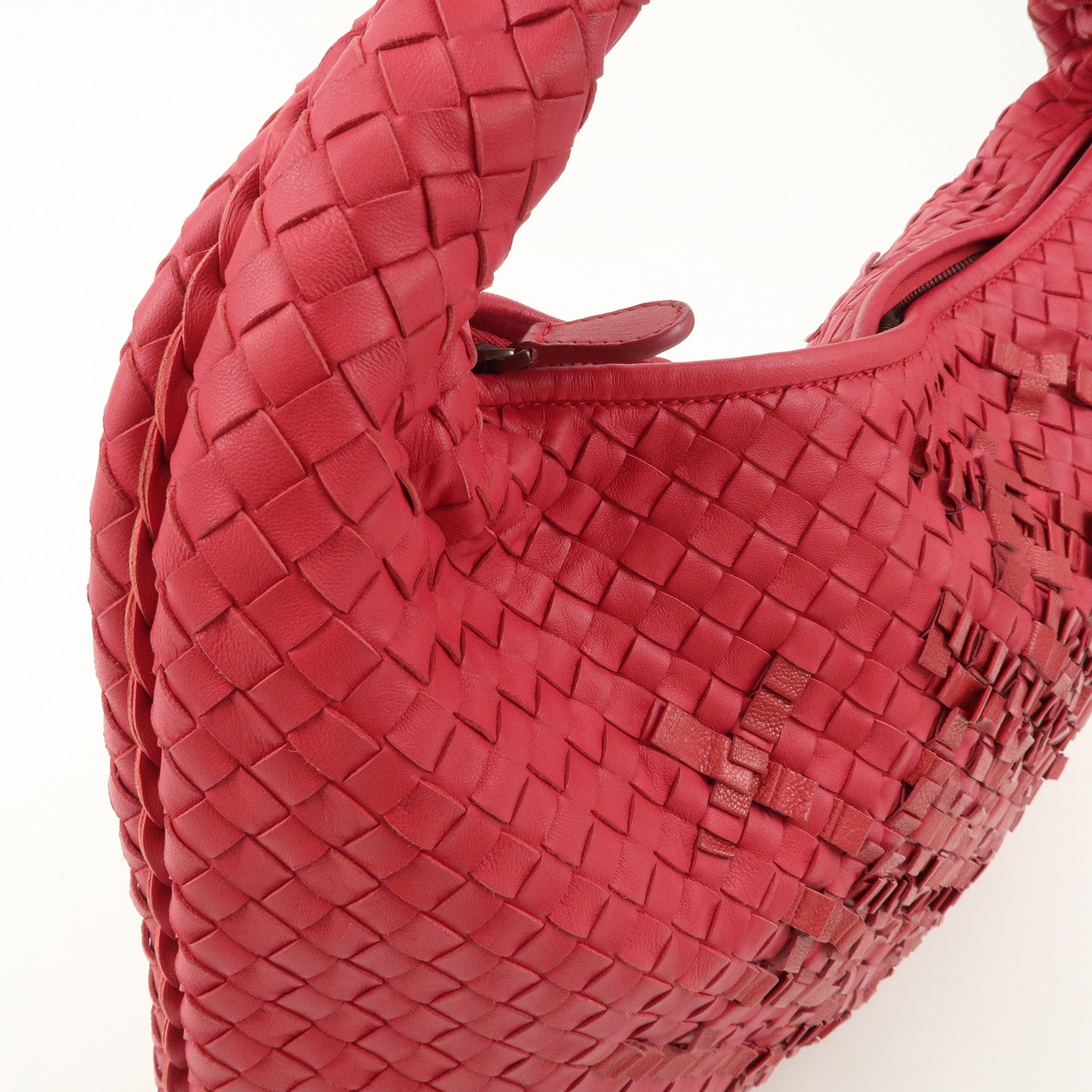 BOTTEGA VENETA Intrecciato Leather Shoulder Bag Red 115654 Used