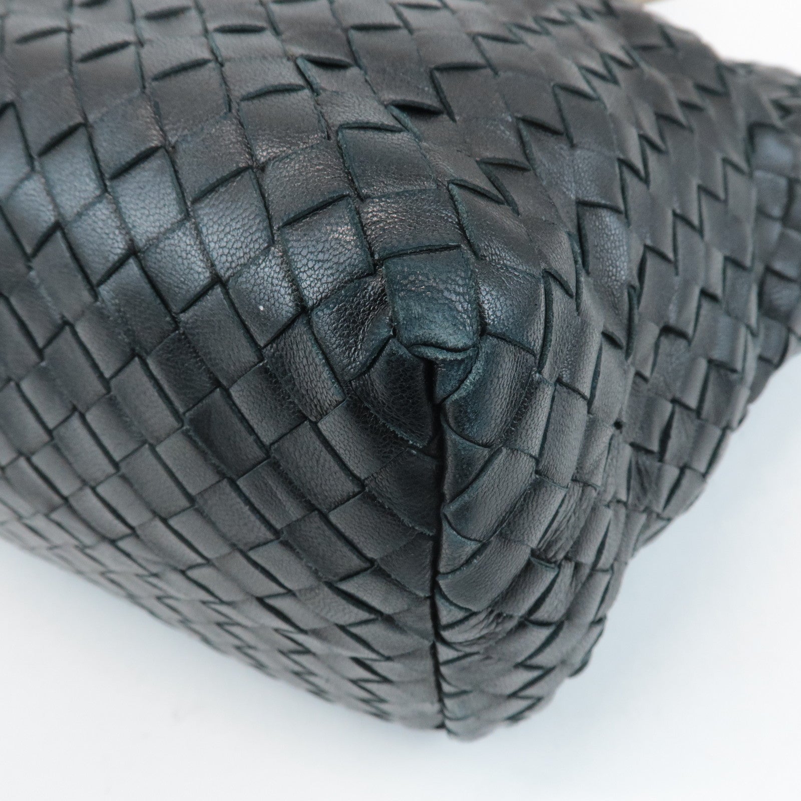 BOTTEGA VENETA Intrecciato Leather Tote Bag Balck Beige 169759 Used
