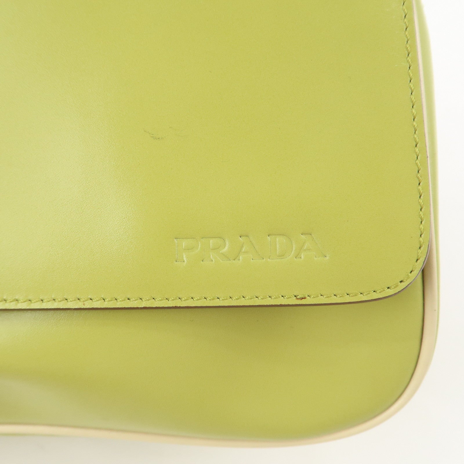 PRADA Leather Shoulder Bag Hand Bag Light Green B10689 Used
