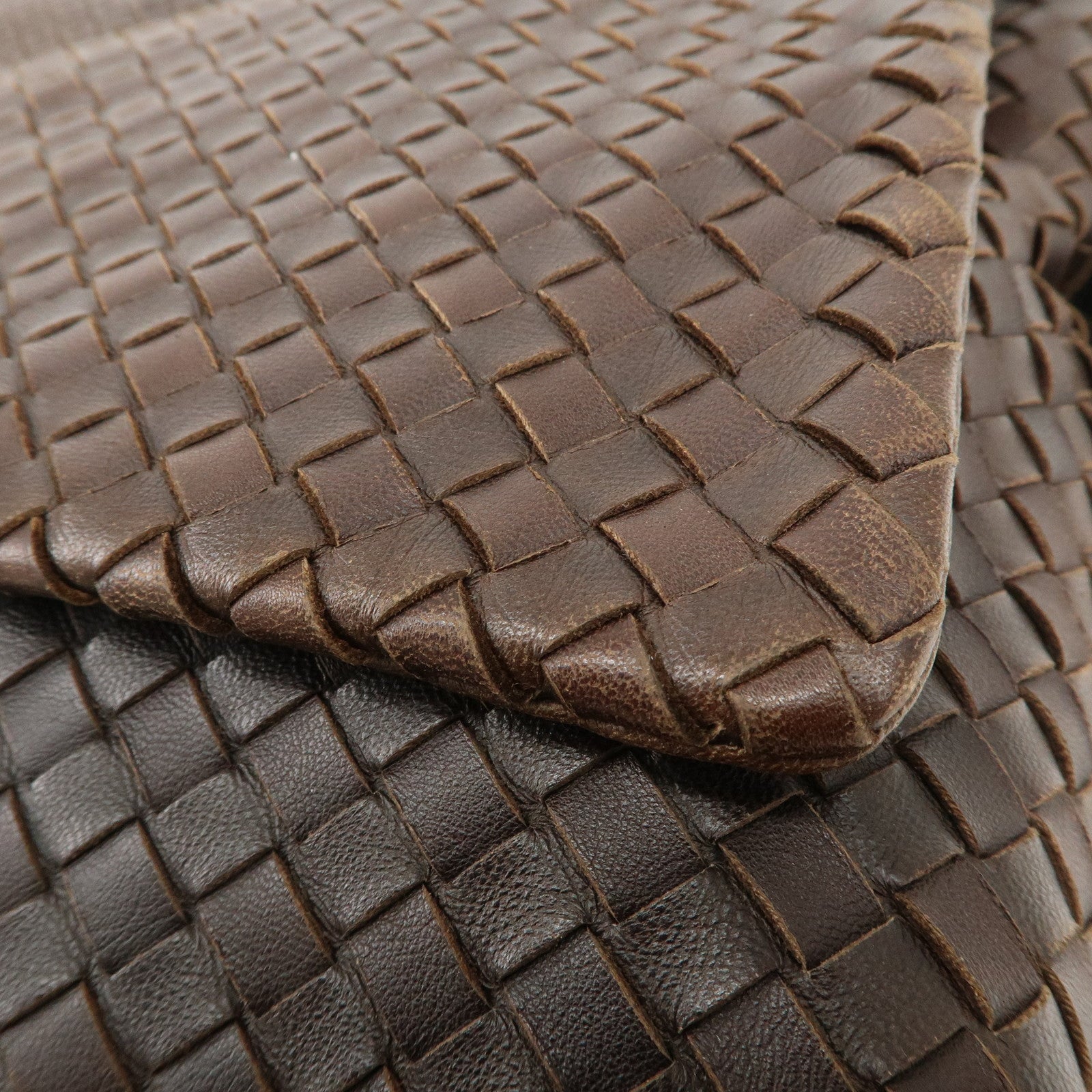 BOTTEGA VENETA Intrecciato Leather Shoulder Bag Dark Brown BlackUsed F/S Used