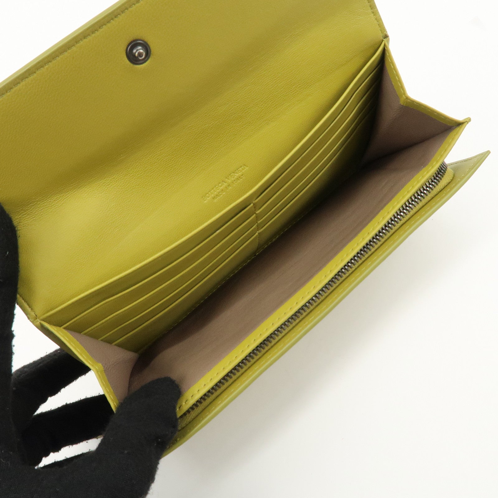 BOTTEGA VENETA Intrecciato Leather Bi-fold Long Wallet Yellow Used